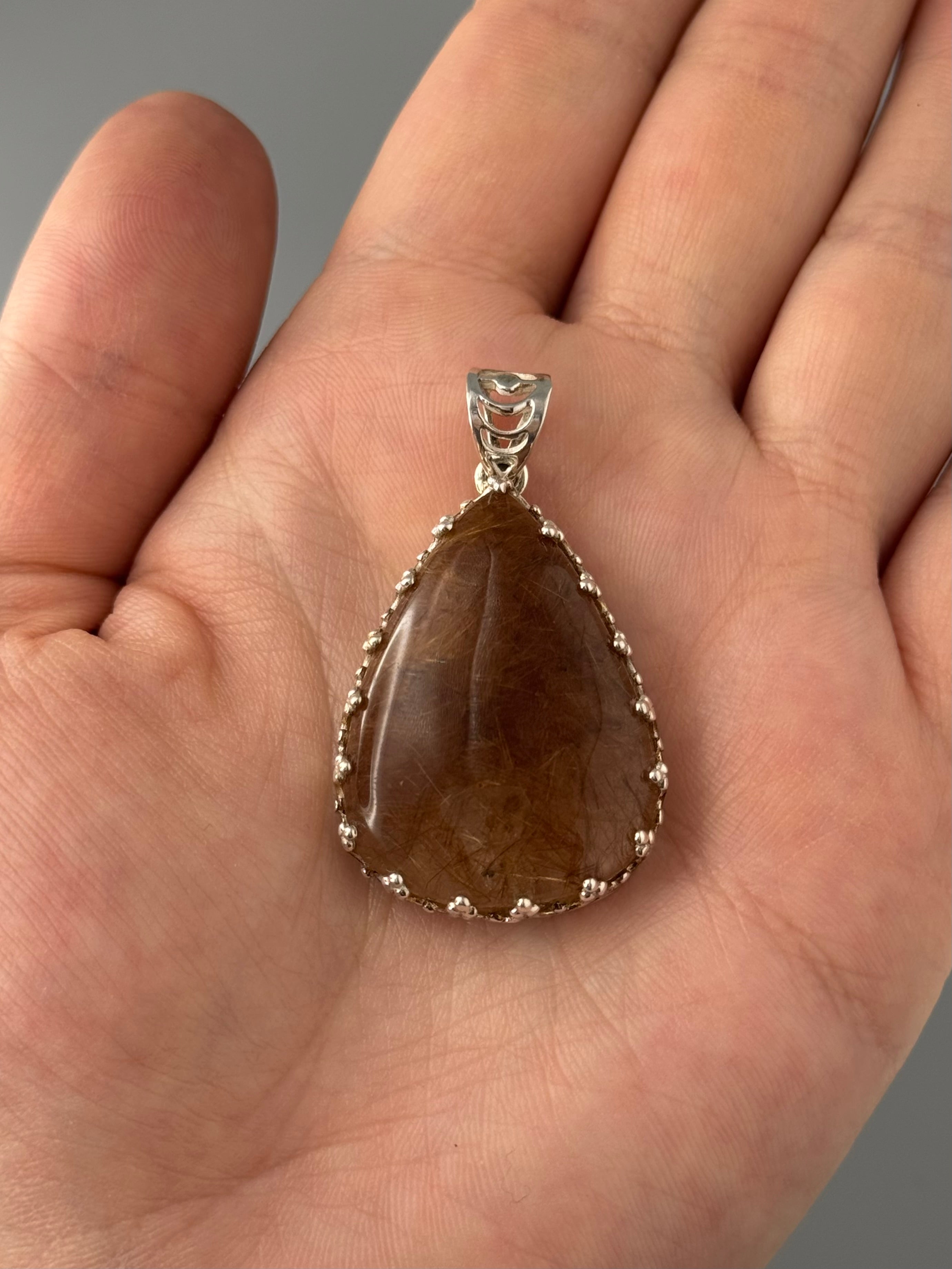 •RUTILATED QUARTZ - CROWN TEARDROP• sterling silver pendant