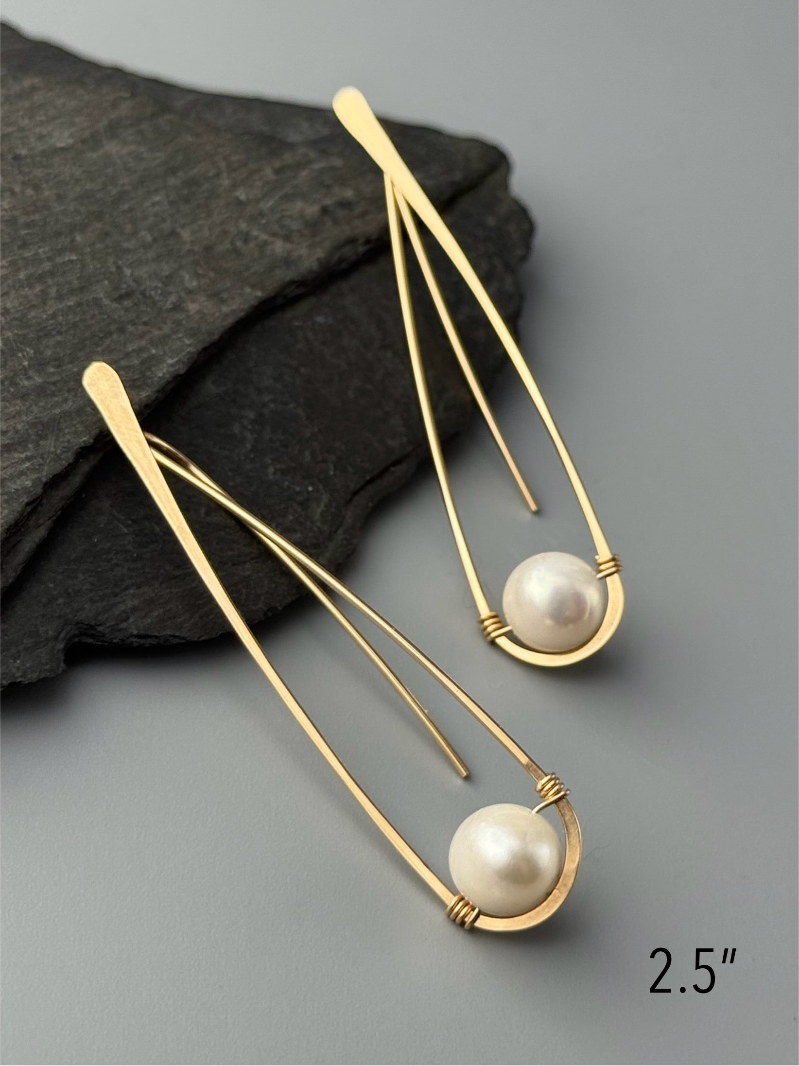 •DEEP DROP THREADER• pearl + gold earrings