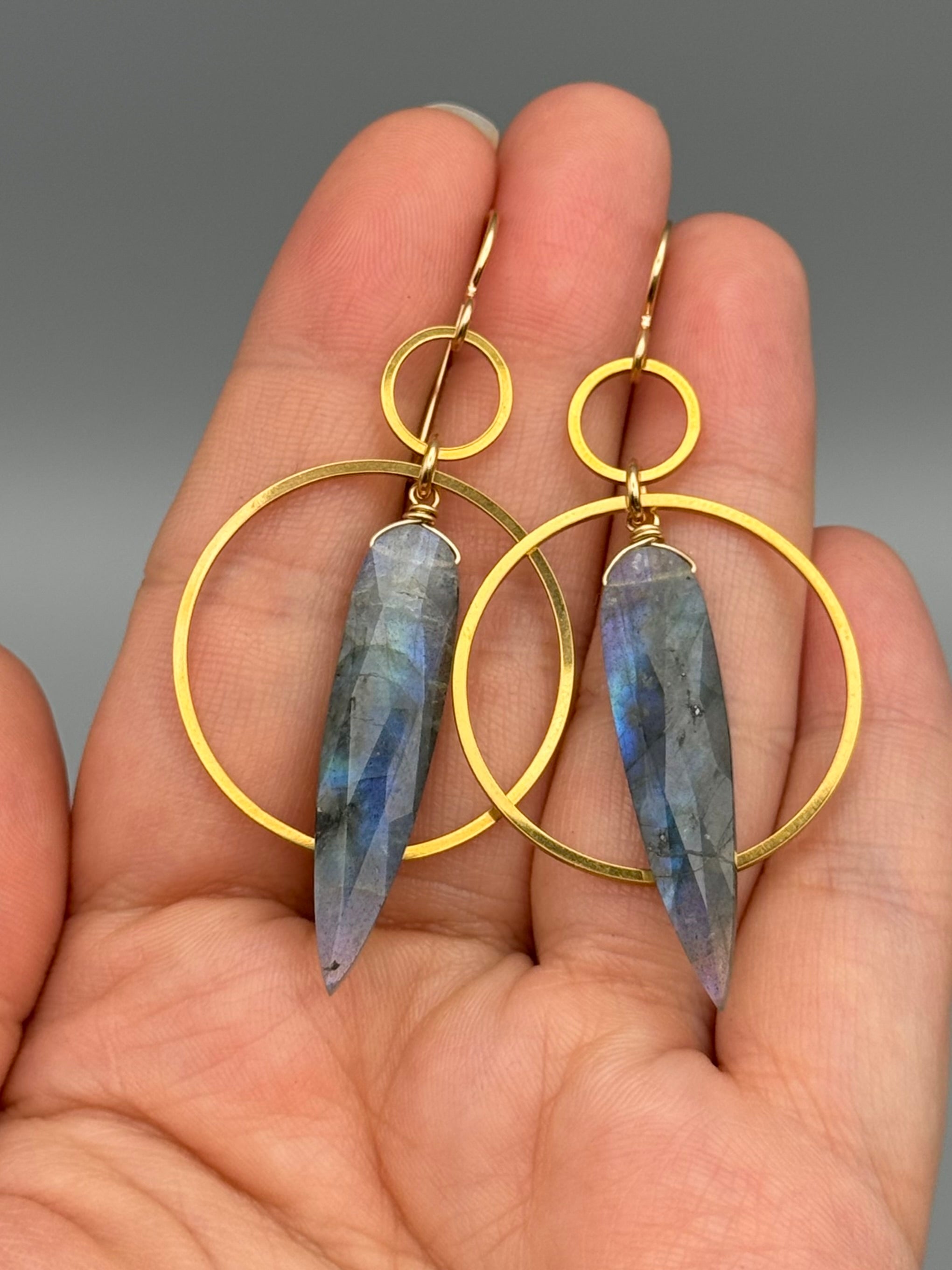 •EQUA-ORBIT• labradorite spear tear + gold earrings