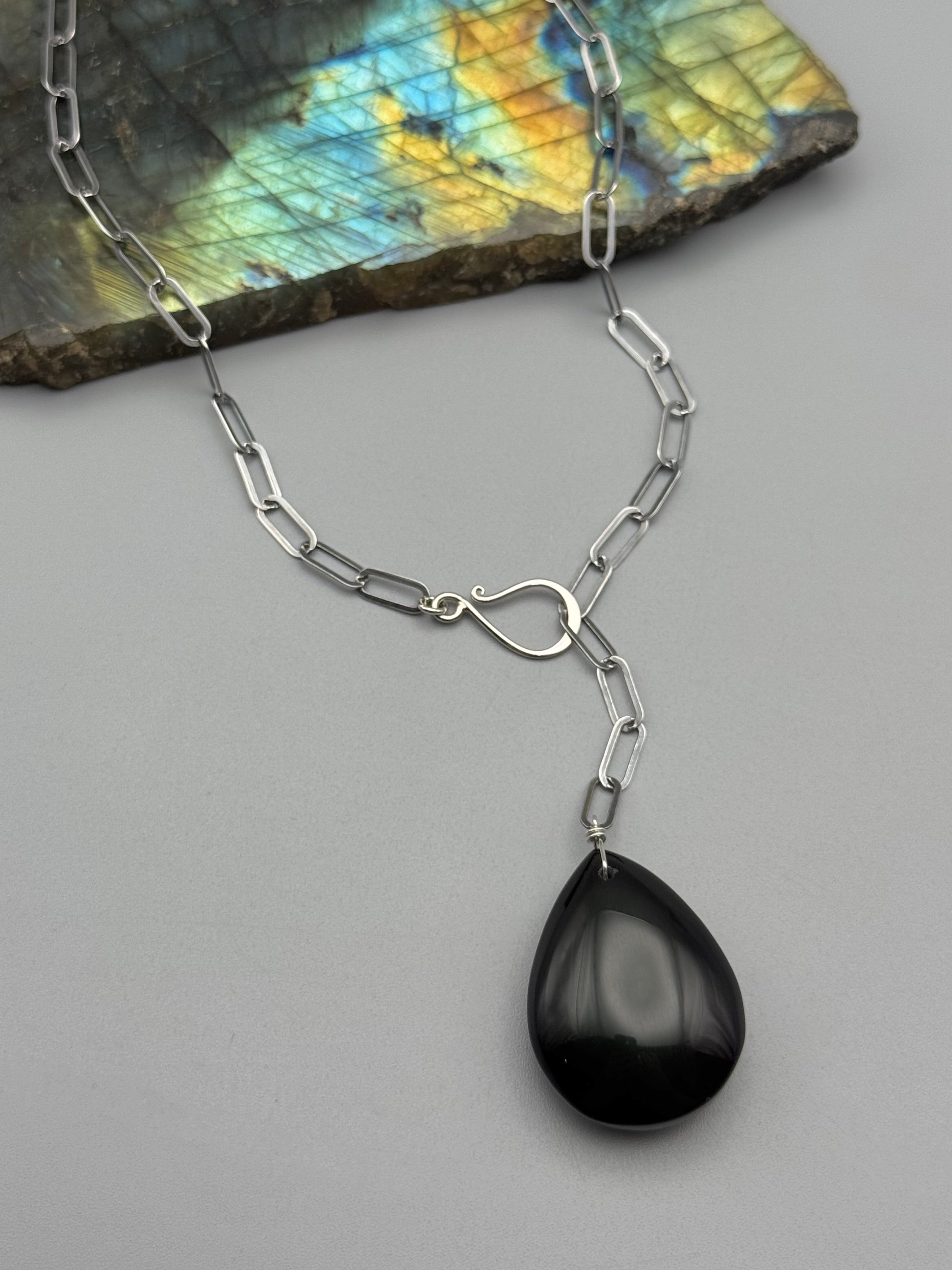 •LINKED• rainbow obsidian + silver necklace (ADJ to 19")