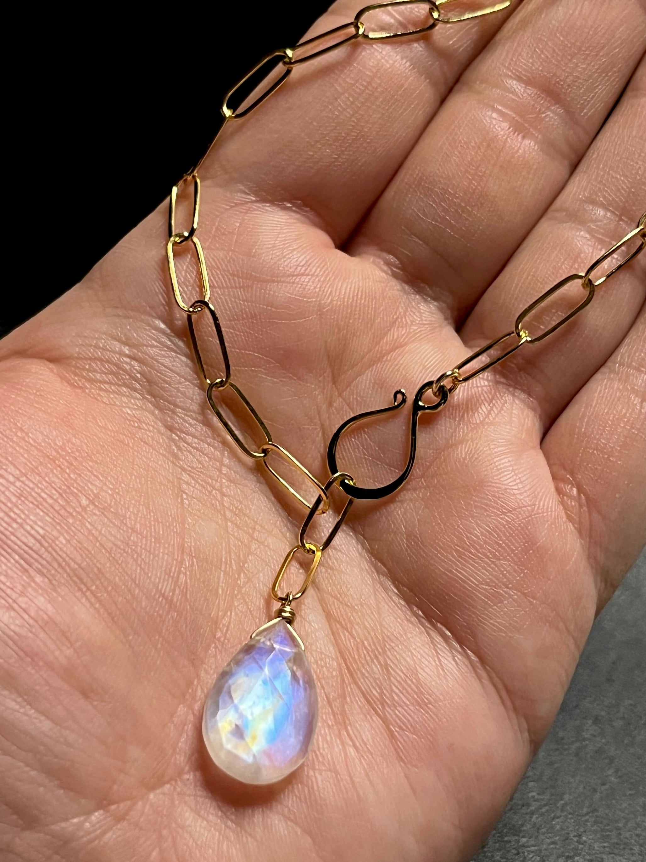 •LINKED• rainbow moonstone + gold necklace (19")