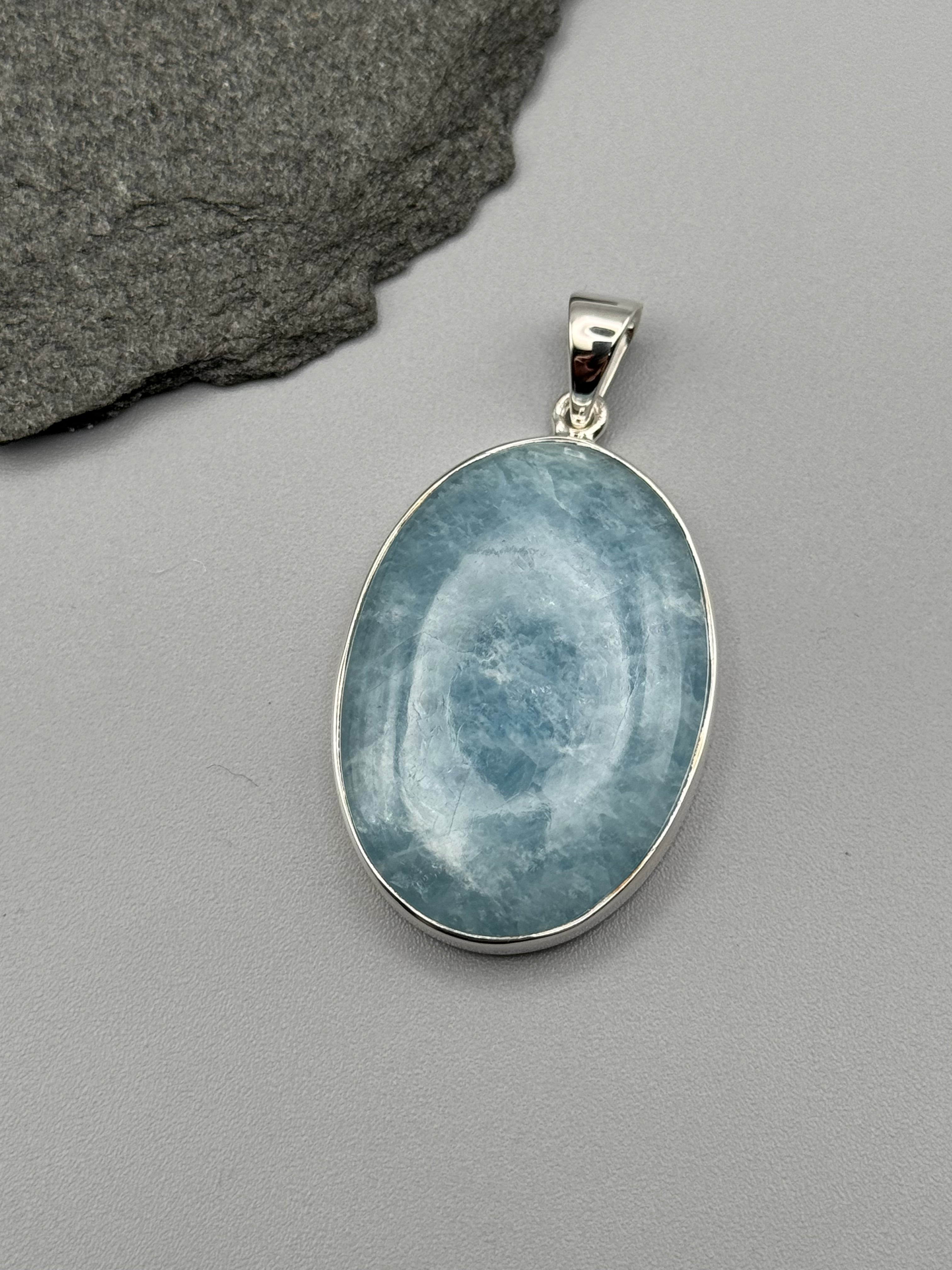 •AQUAMARINE - WIDE OVAL• sterling silver pendant