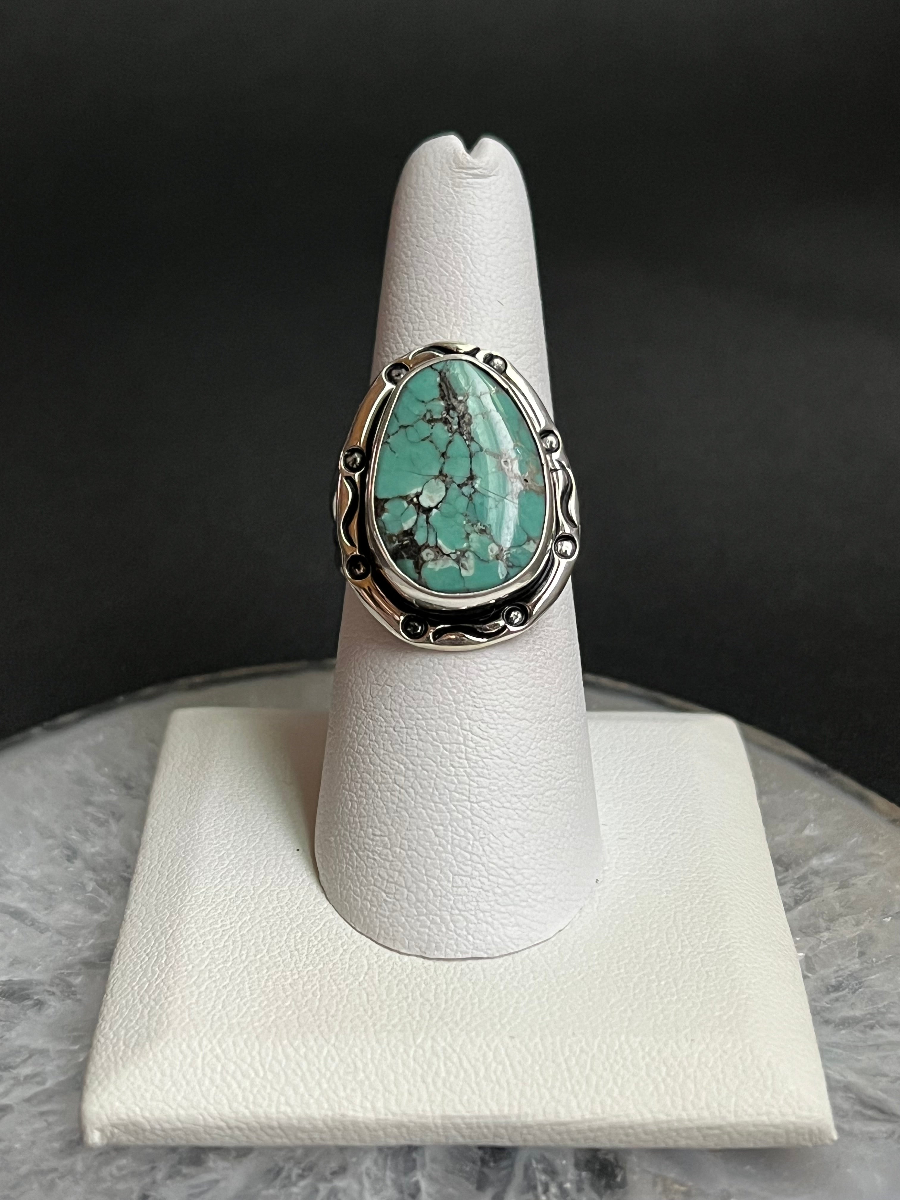 •CHINESE TURQUOISE• Navajo silver ring - size 8