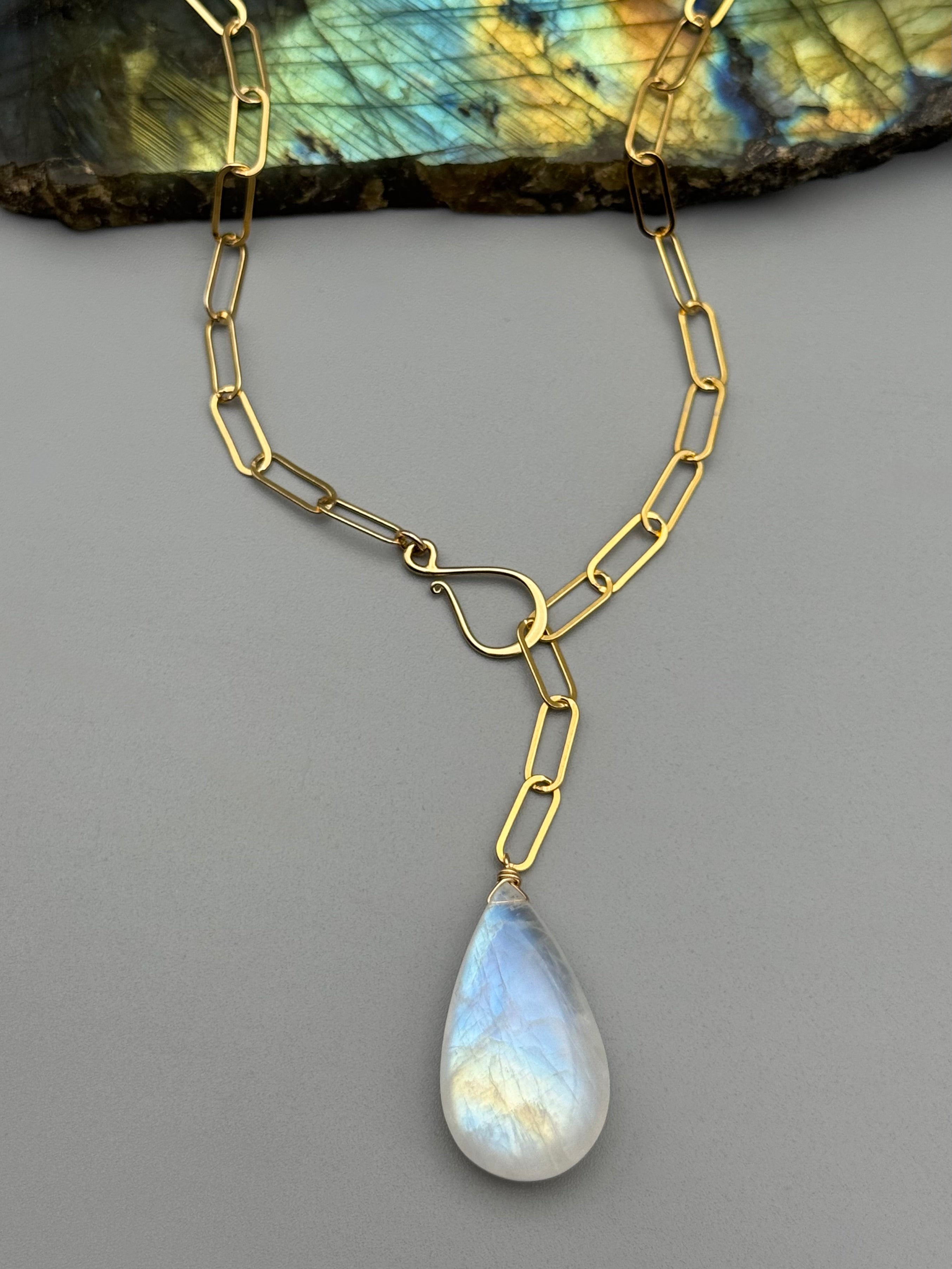 •LINKED• rainbow moonstone + gold necklace (ADJ to 19")