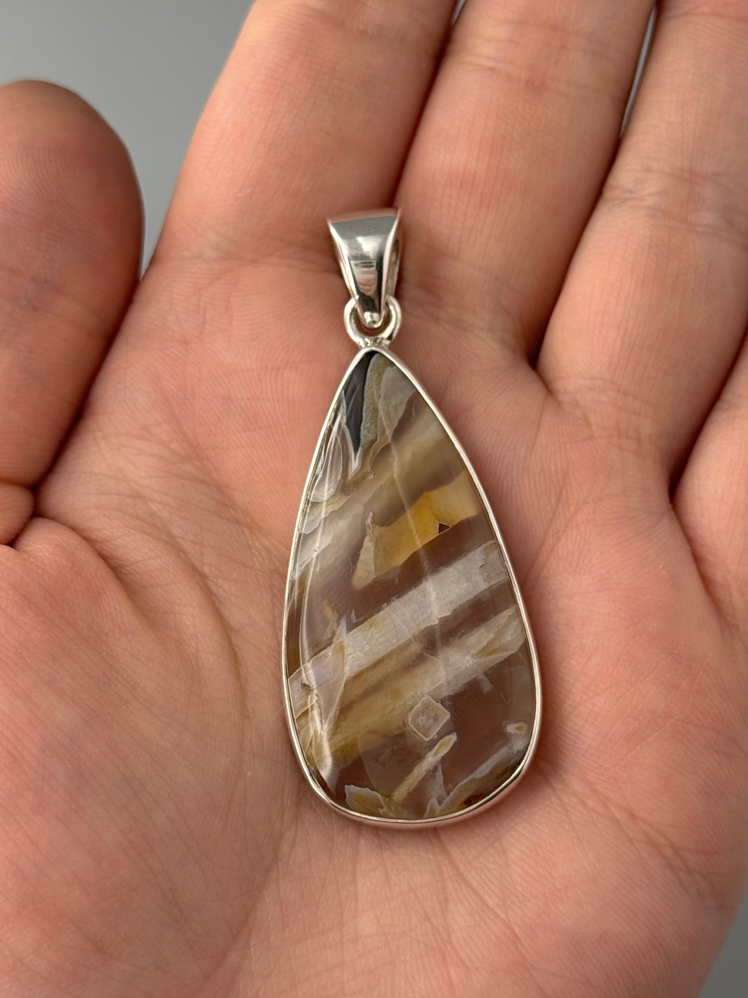 •STICK AGATE - SLENDER TEARDROP• sterling silver pendant