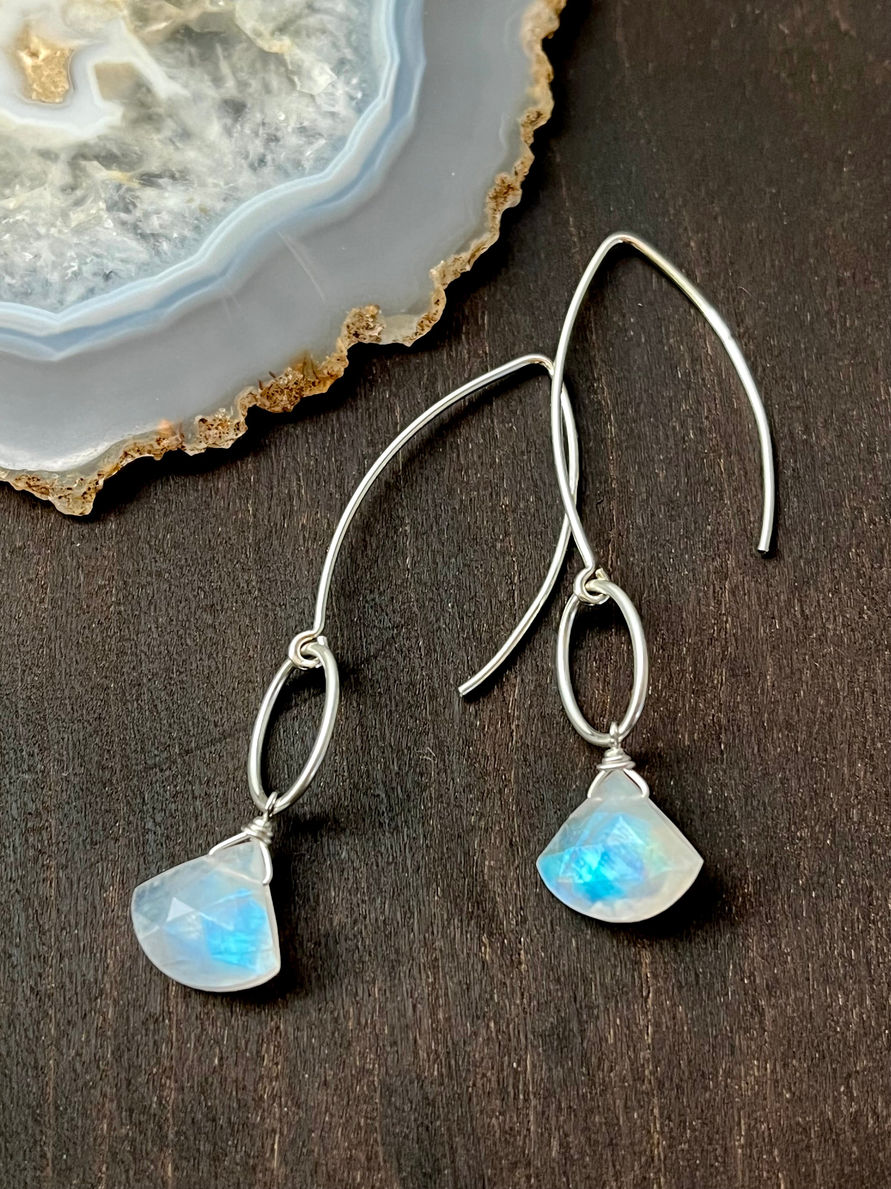 •IO - AXE• rainbow moonstone + silver dangle earrings