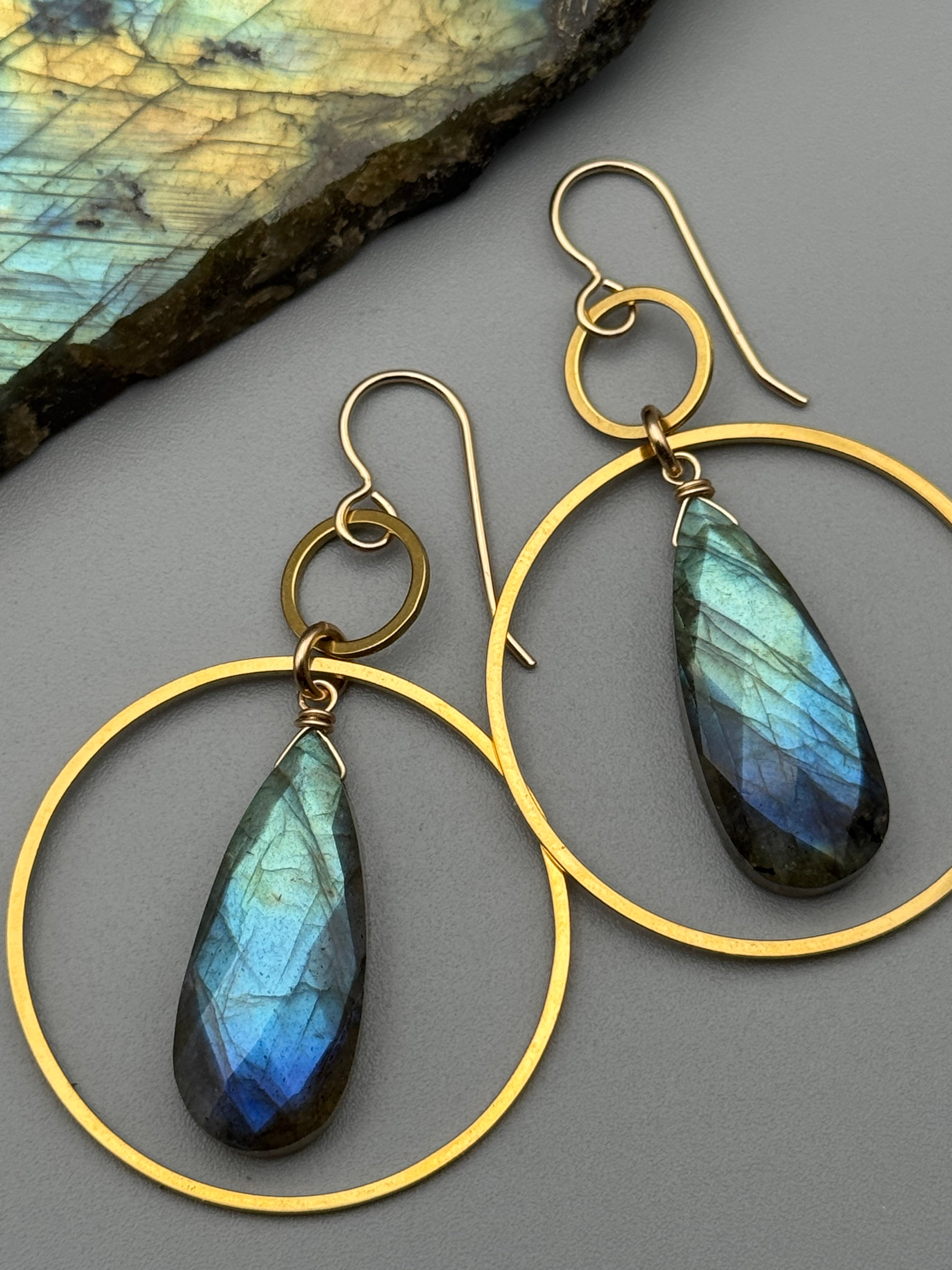 •EQUA-LUNA• labradorite tear + gold earrings