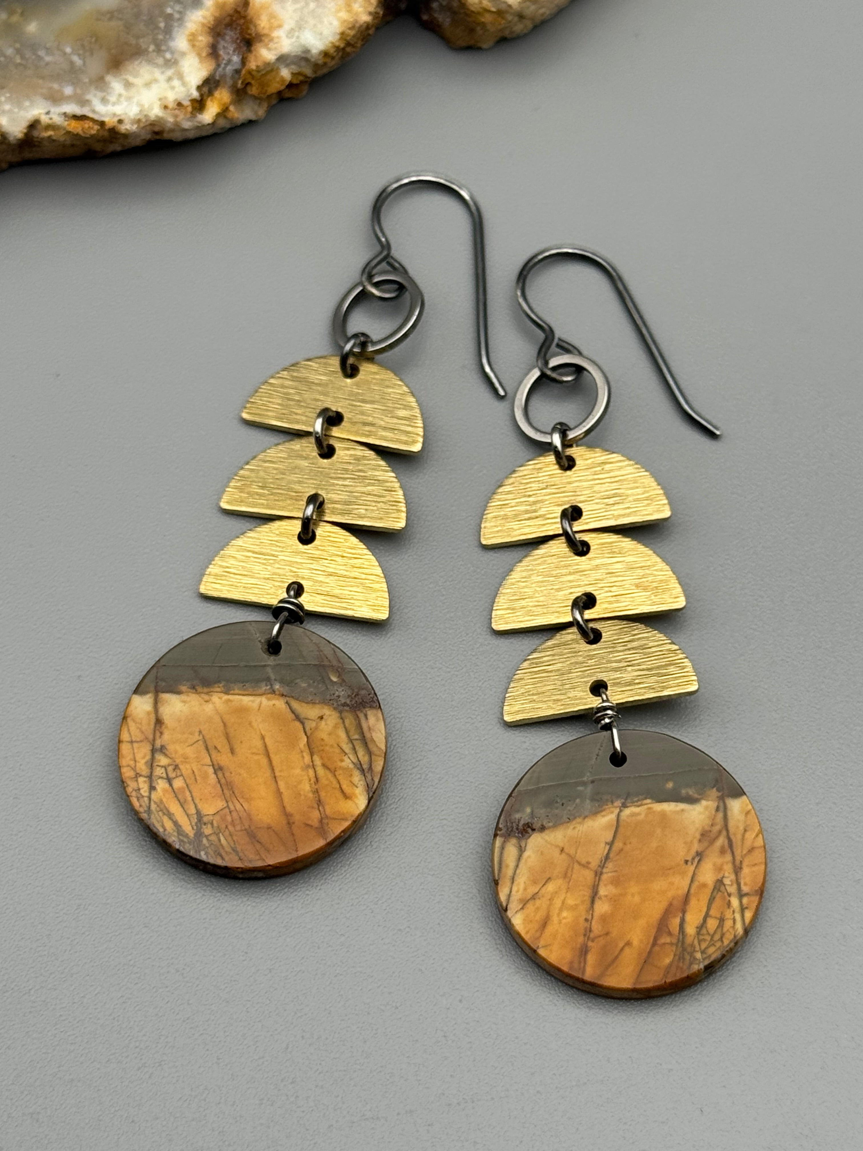 •MOON STACK• red creek jasper + mixed metal earrings