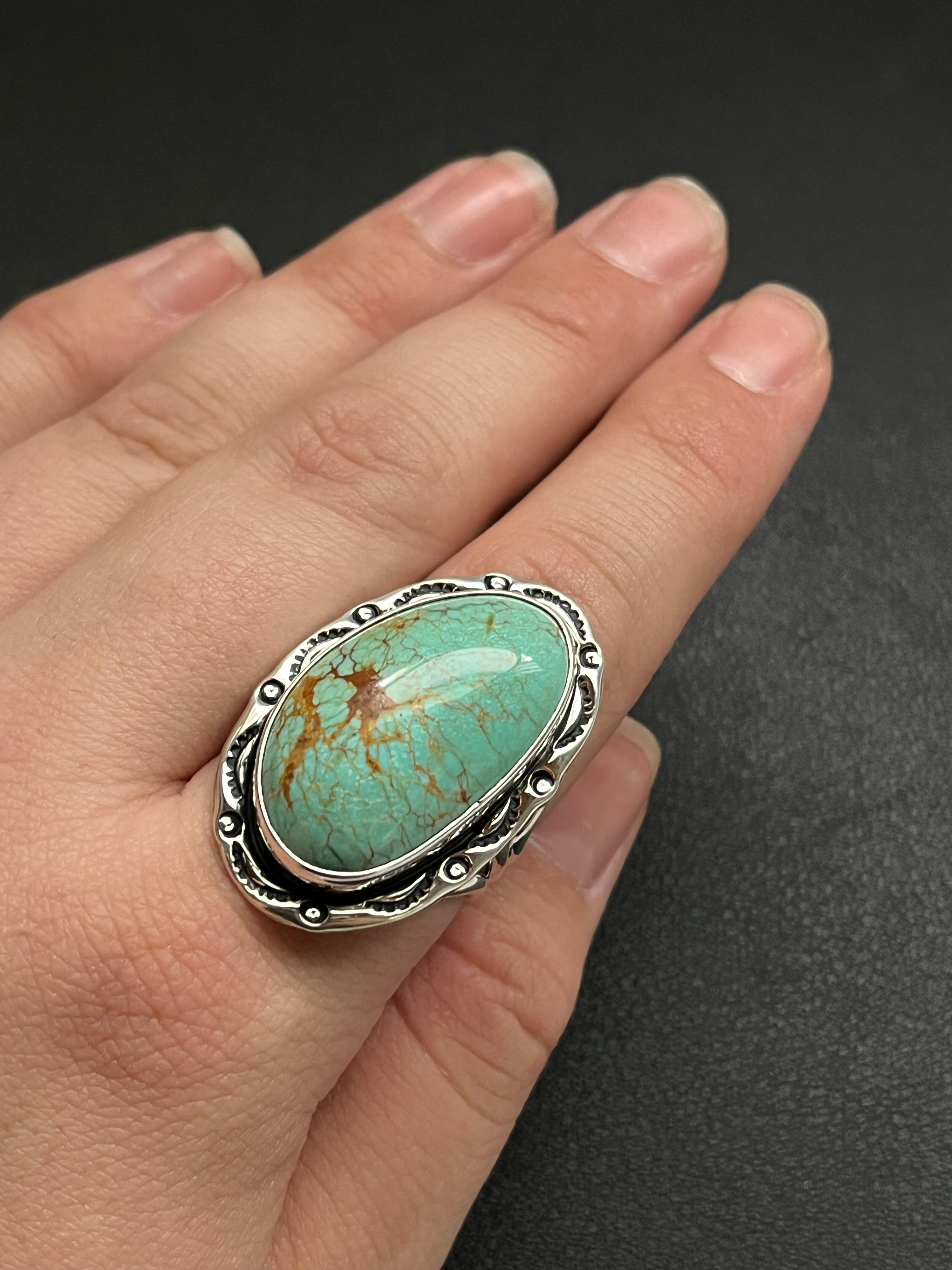 •KINGMAN TURQUOISE• Navajo silver ring - size 10.25