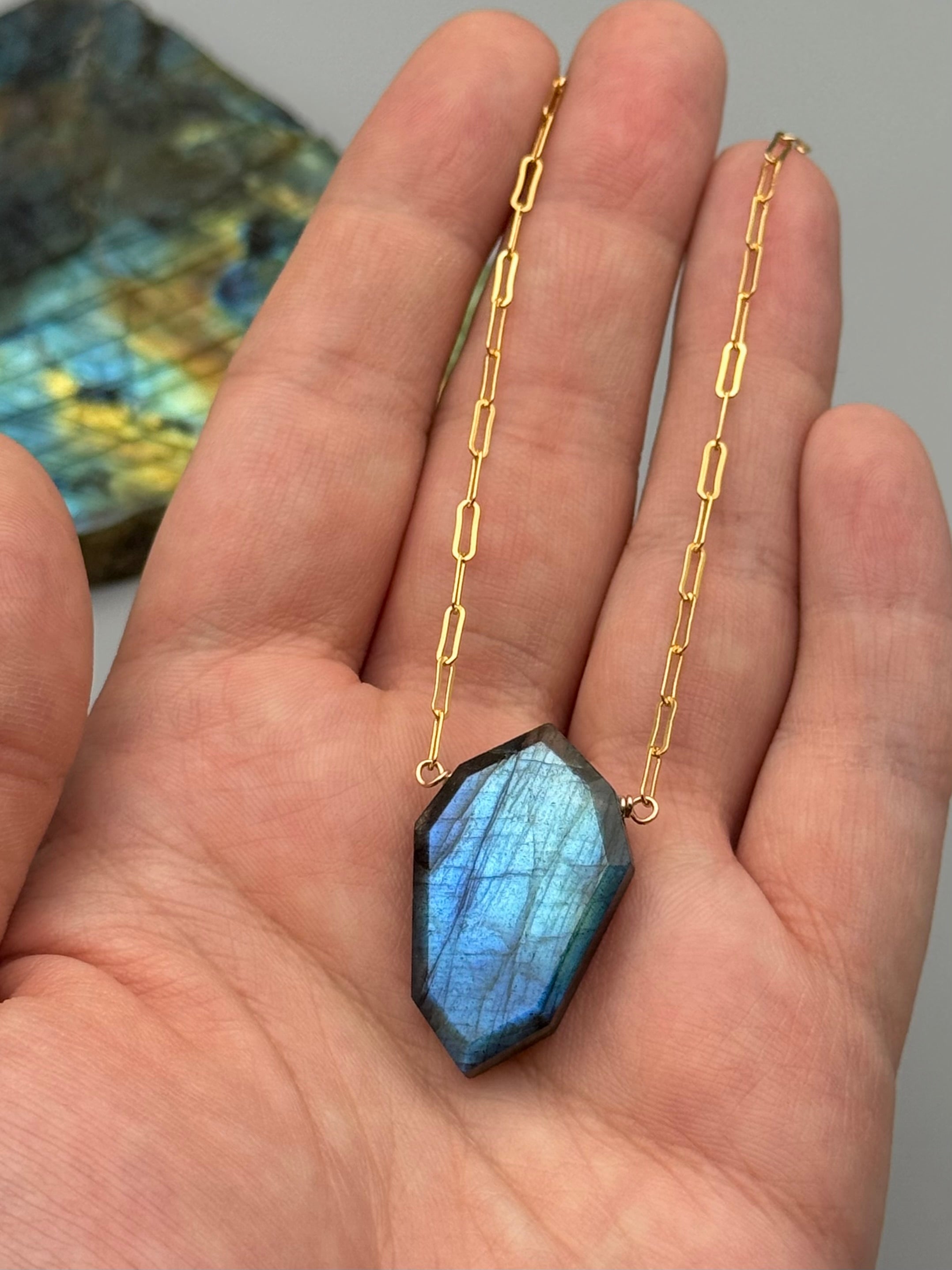 •AEON• labradorite petal + gold necklace (18"-20" long)