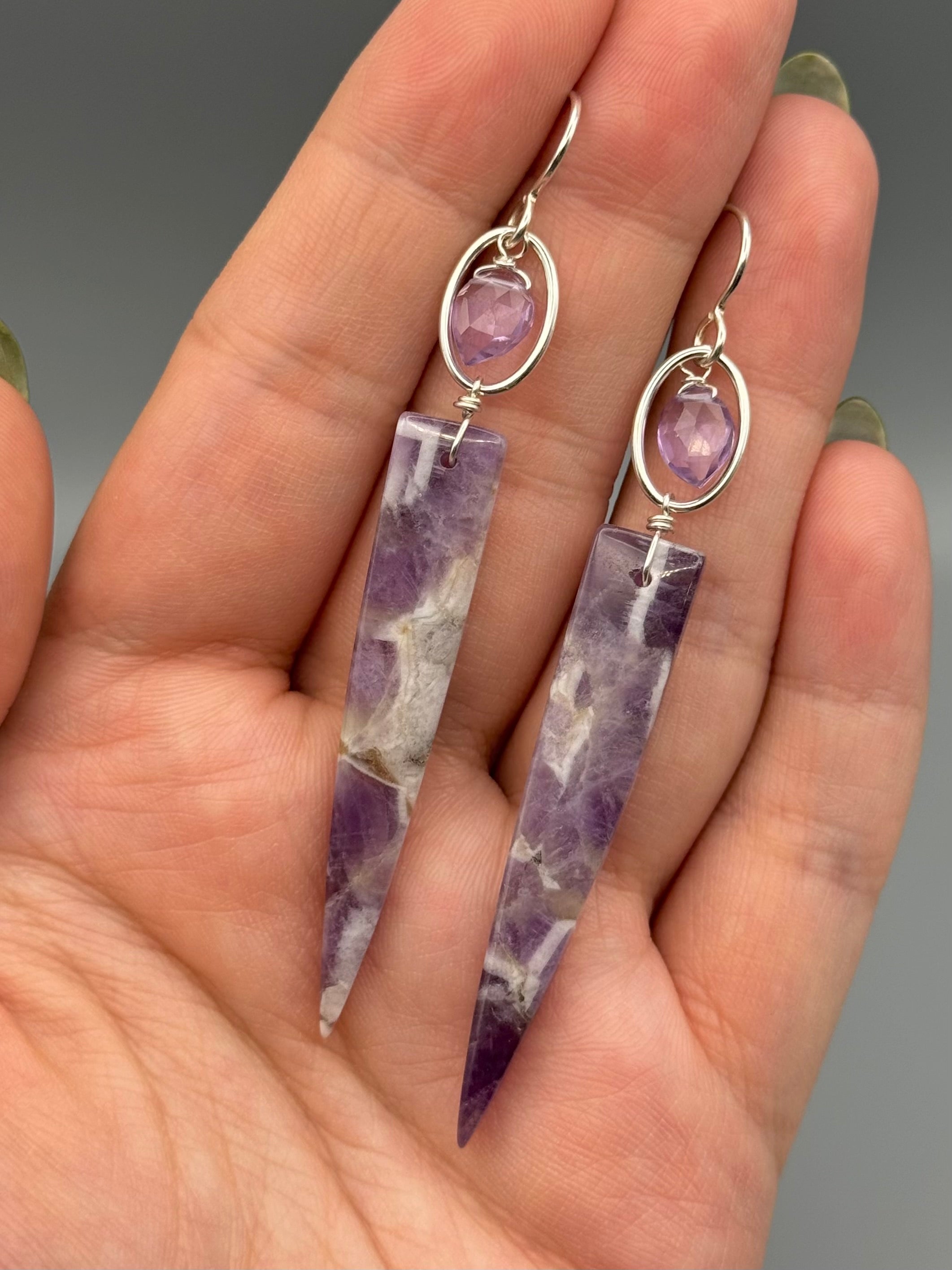 •LUNA• chevron amethyst + faceted amethyst silver earrings