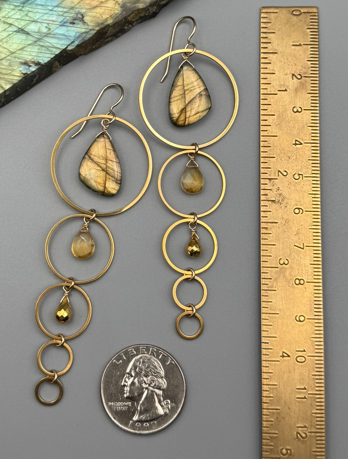 •TEN OF CUPS• golden labradorite + citrine + pyrite gold earrings