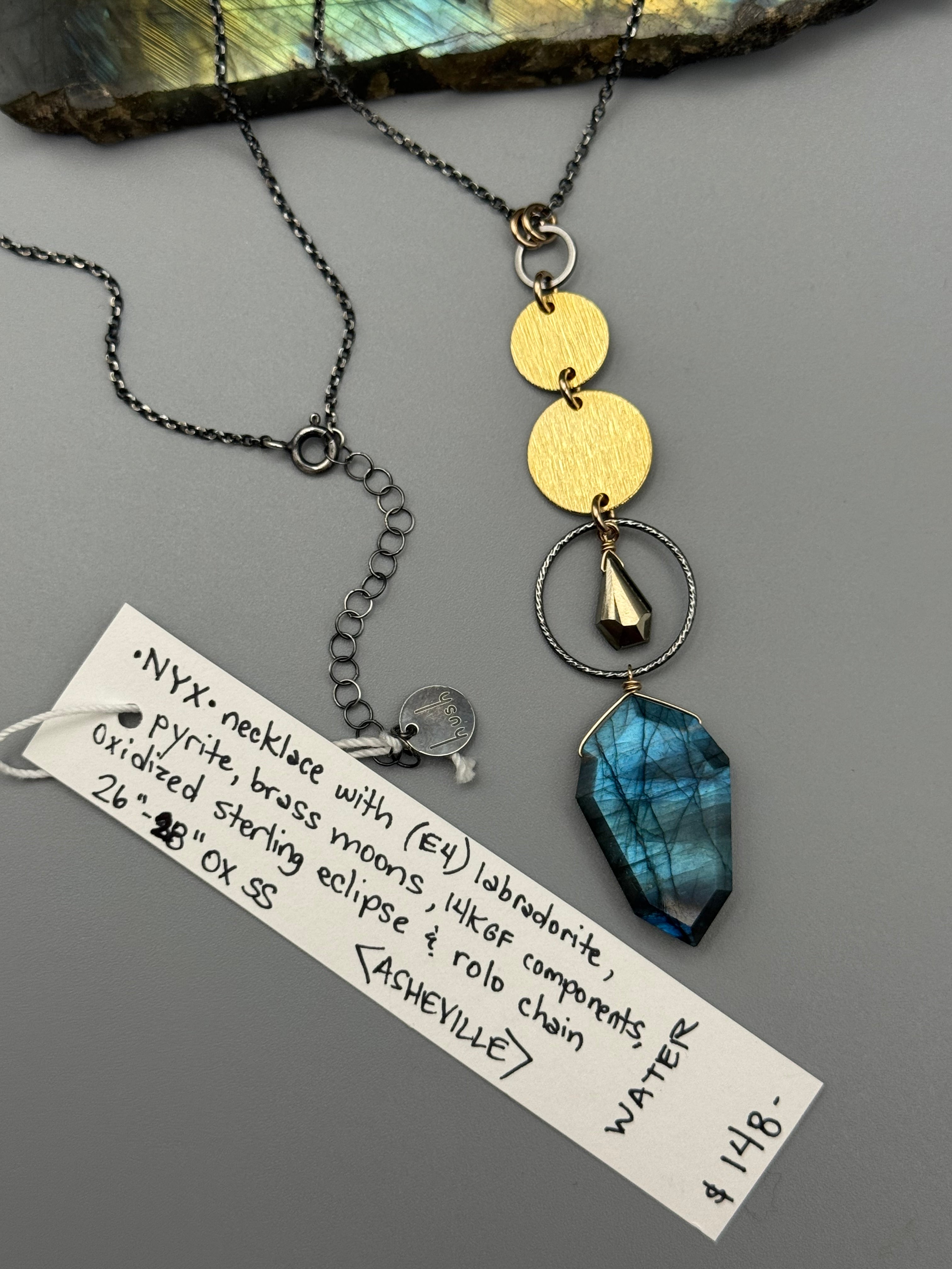 •NYX• pyrite + labradorite mixed metal necklace (26"-28" long)