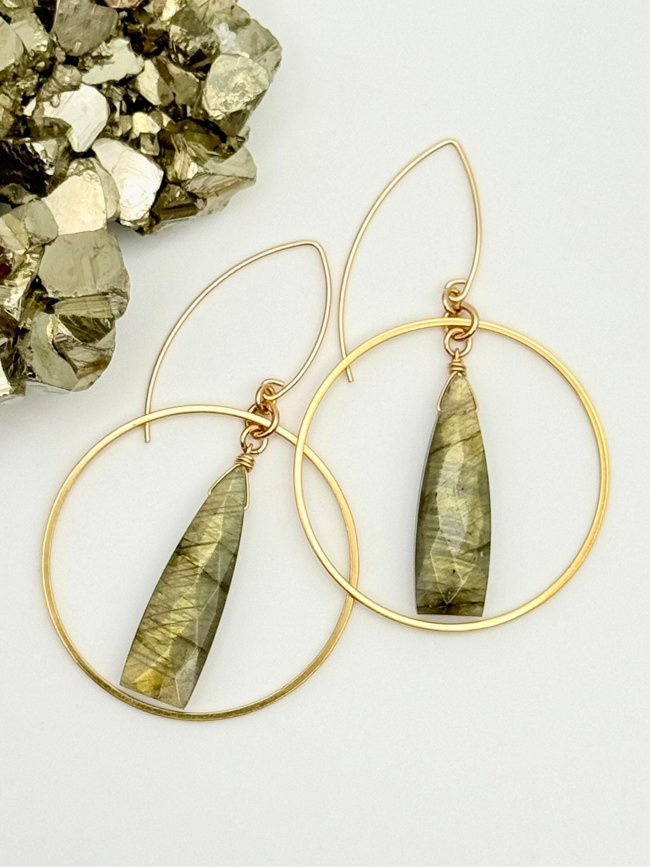 •ECLIPSED• labradorite + gold hoop earrings