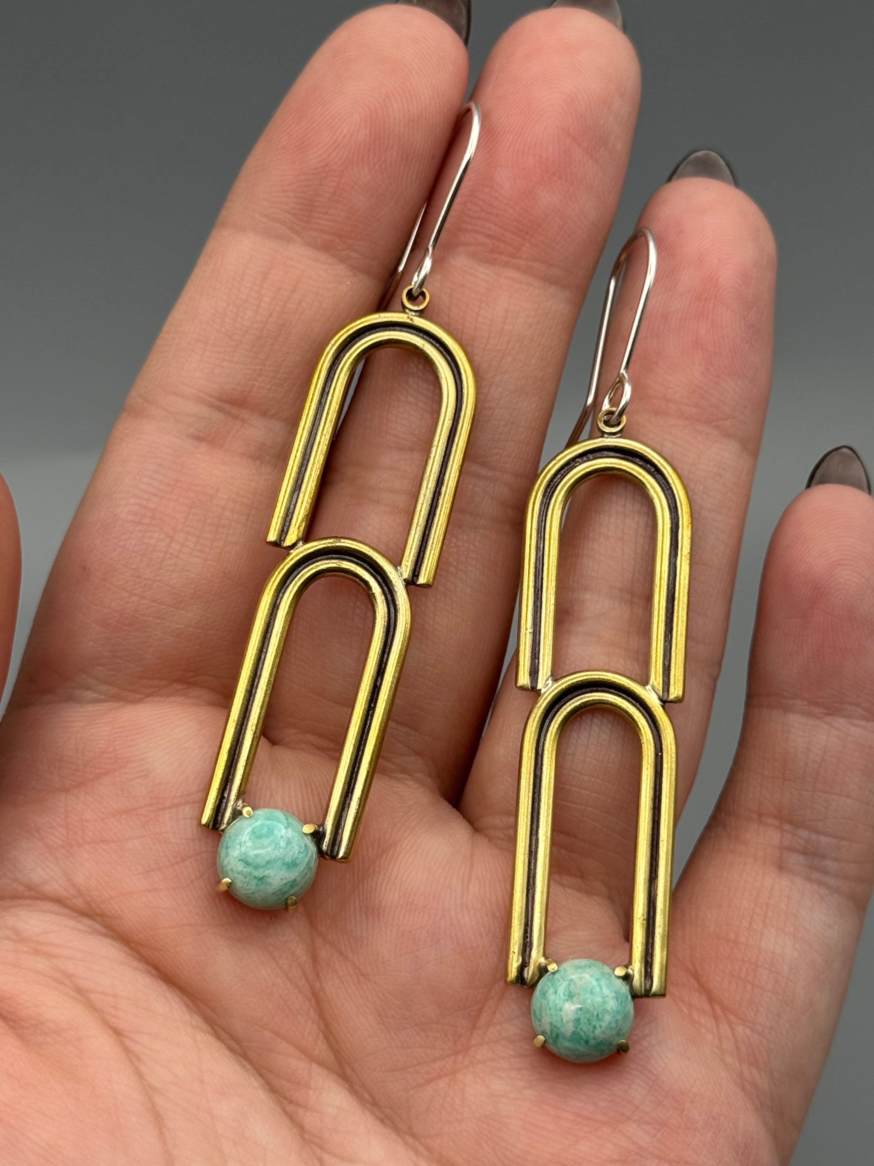•DOUBLE ARCHES• amazonite + brass dangle earrings