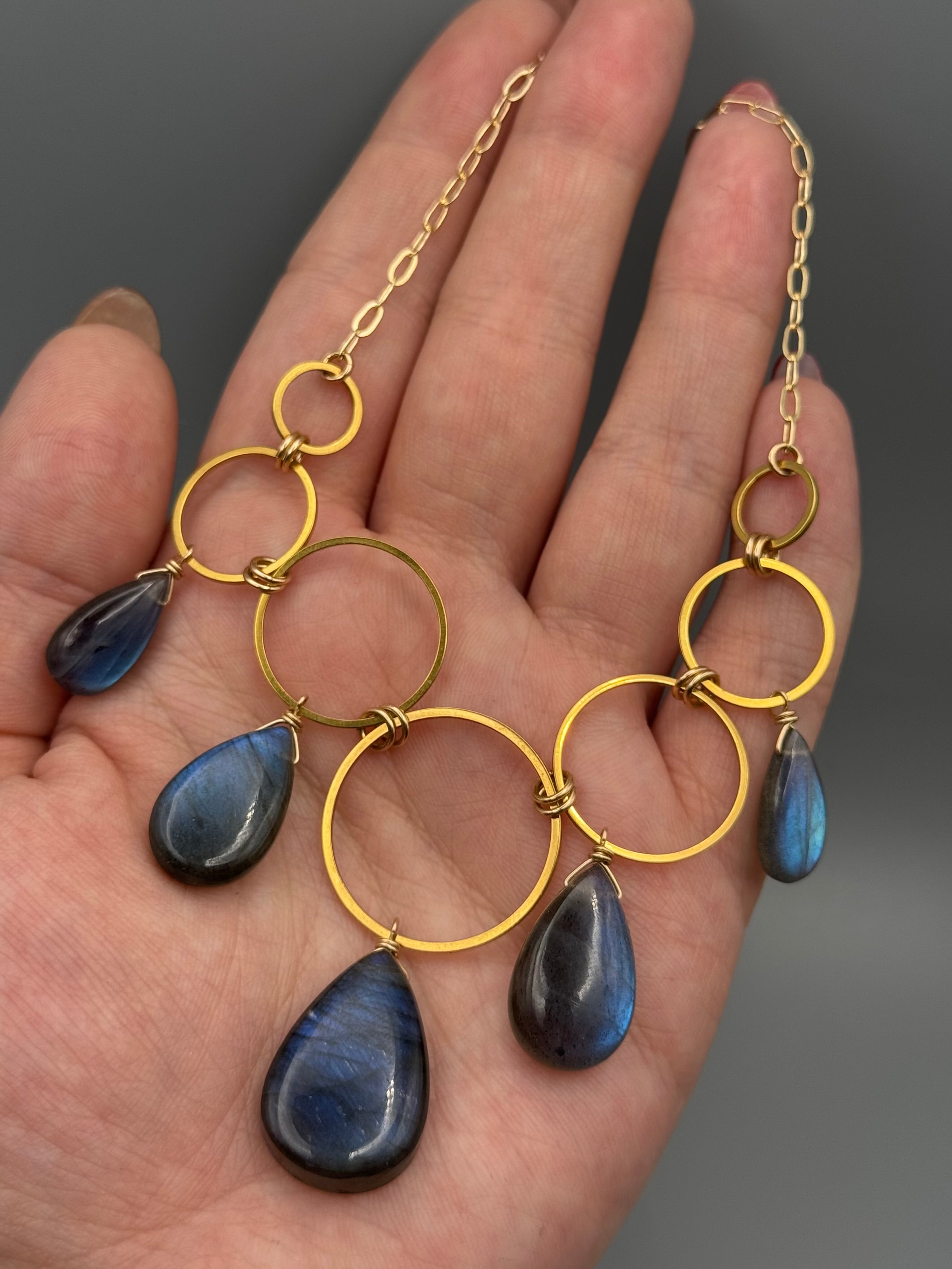 •UNION• labradorite tears + gold necklace (16"-18" long)