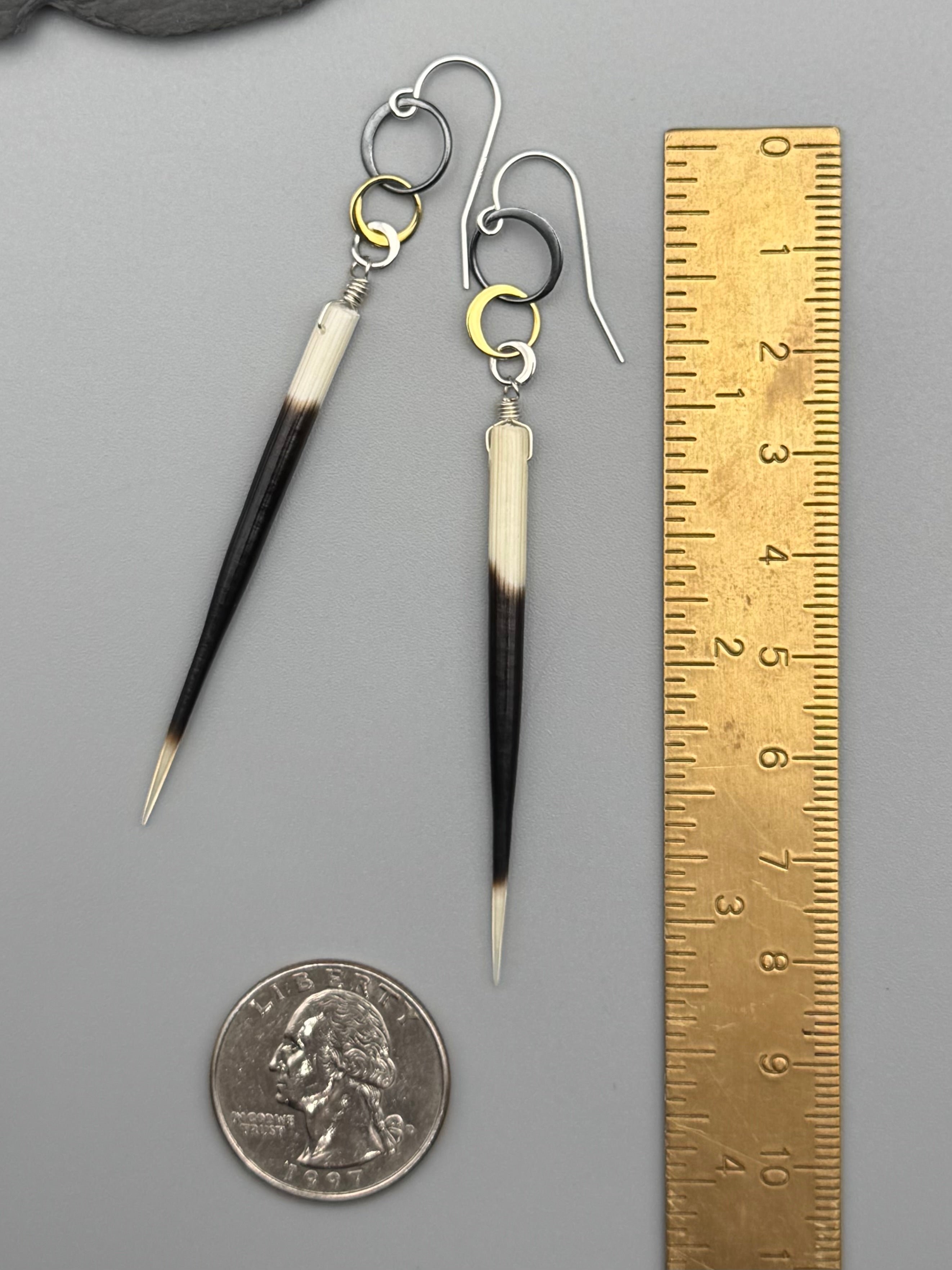 •TRIPLE HOOP• porcupine quill + mixed metal earrings