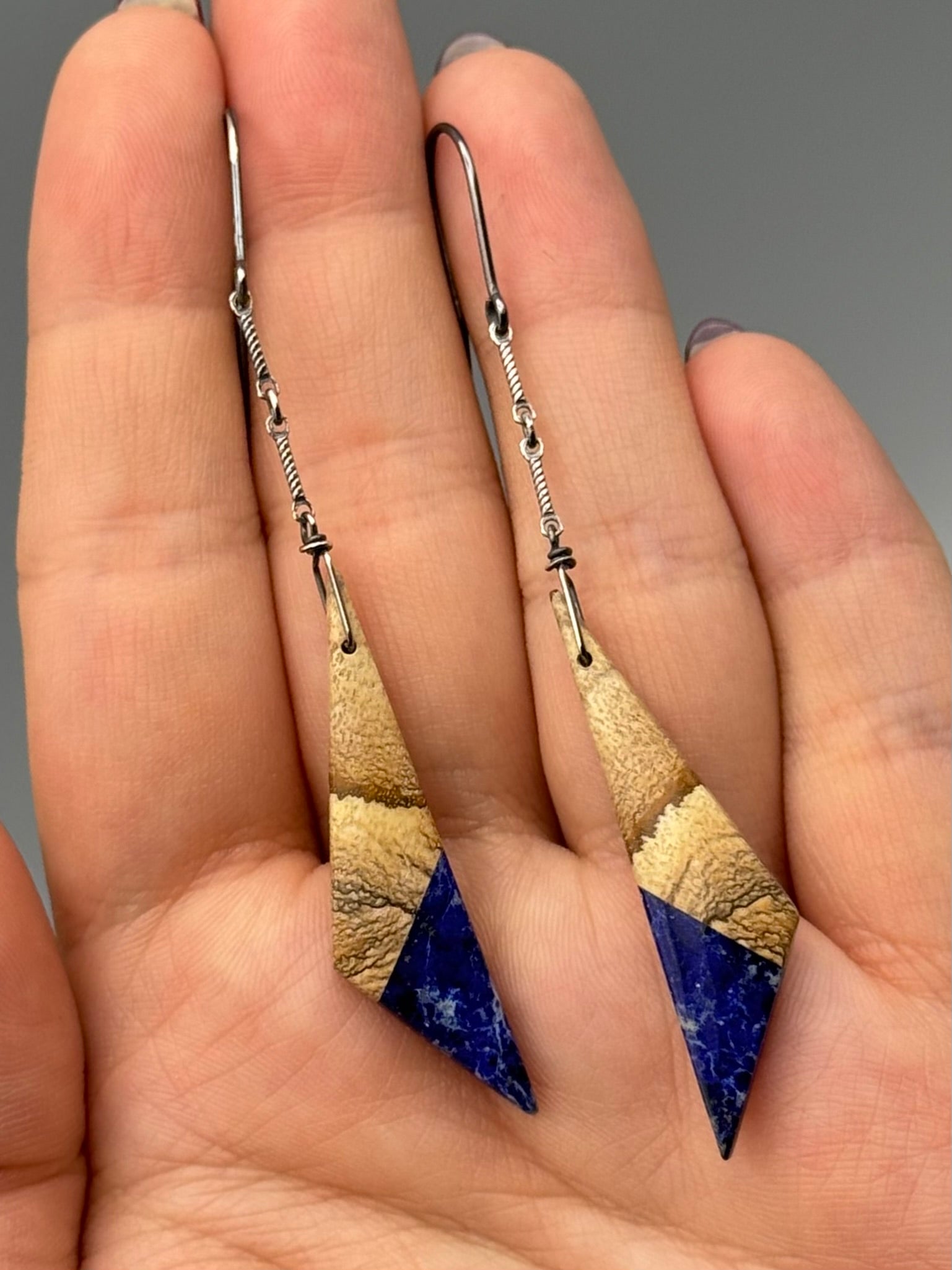 •LINKED• intarsia triangle + silver earrings