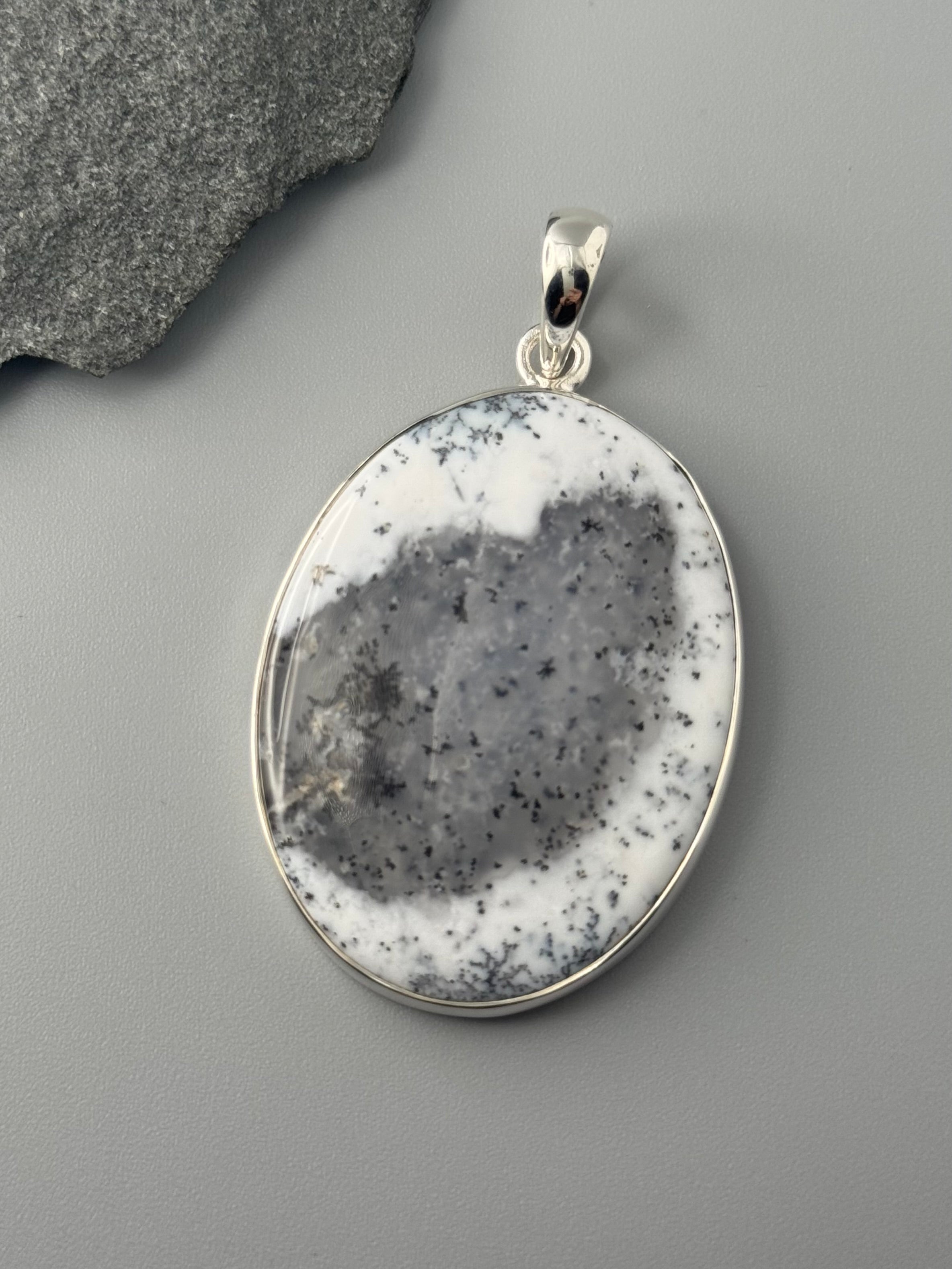 •DENDRITIC OPAL - LARGE OVAL• sterling silver pendant
