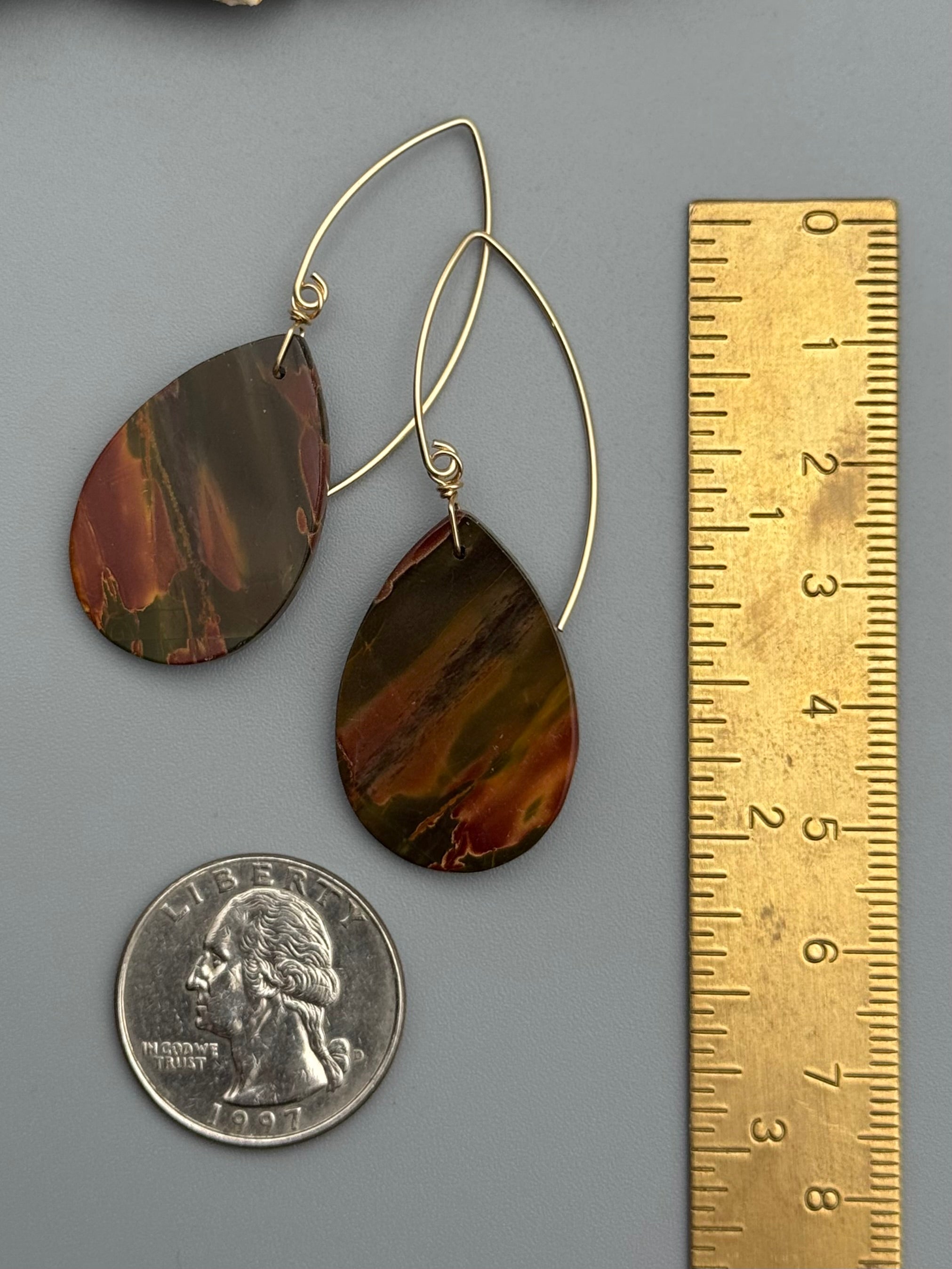 •STRAY• red creek jasper tear + gold earrings
