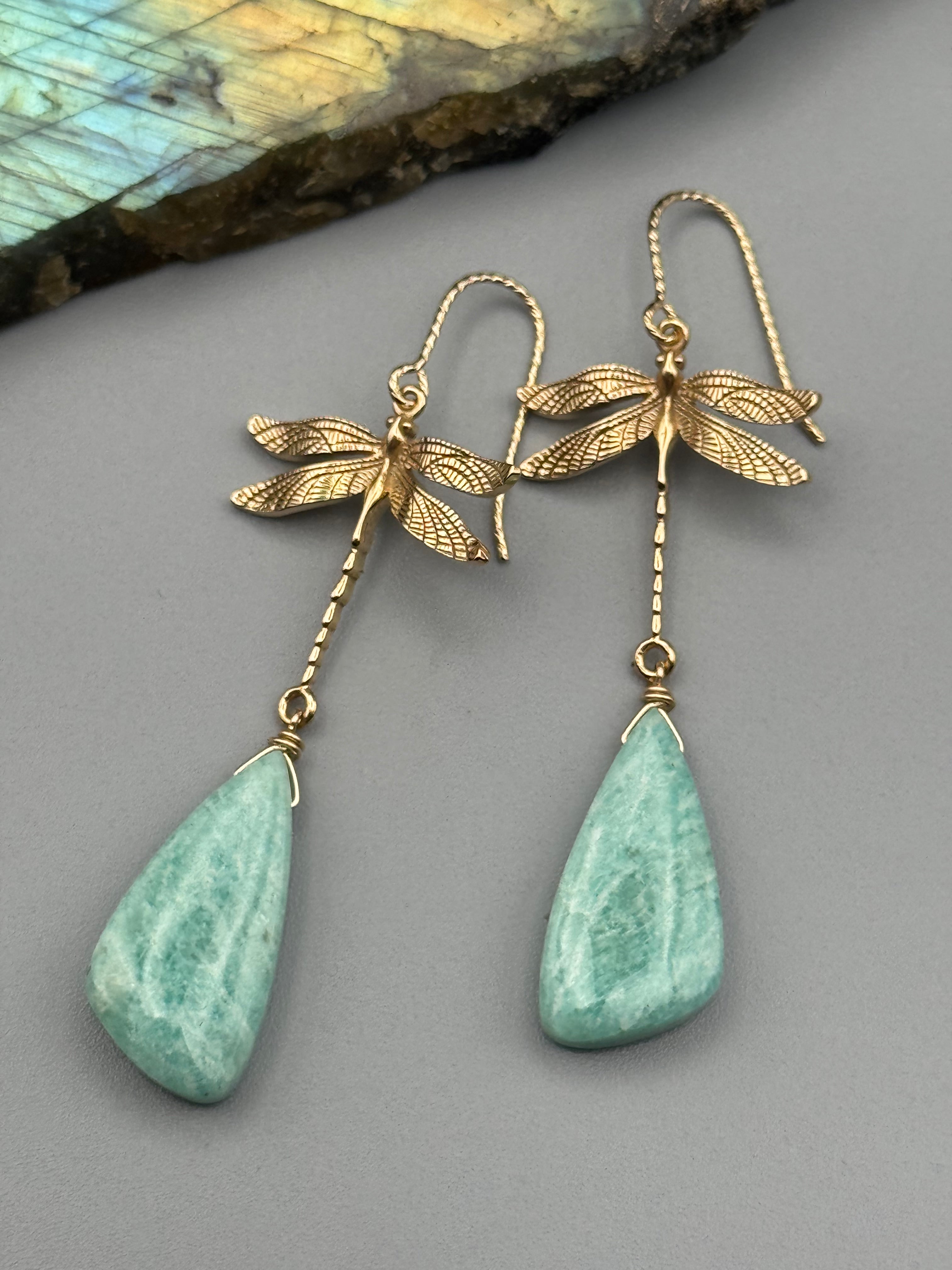 •ODONATA• amazonite wing + gold earrings