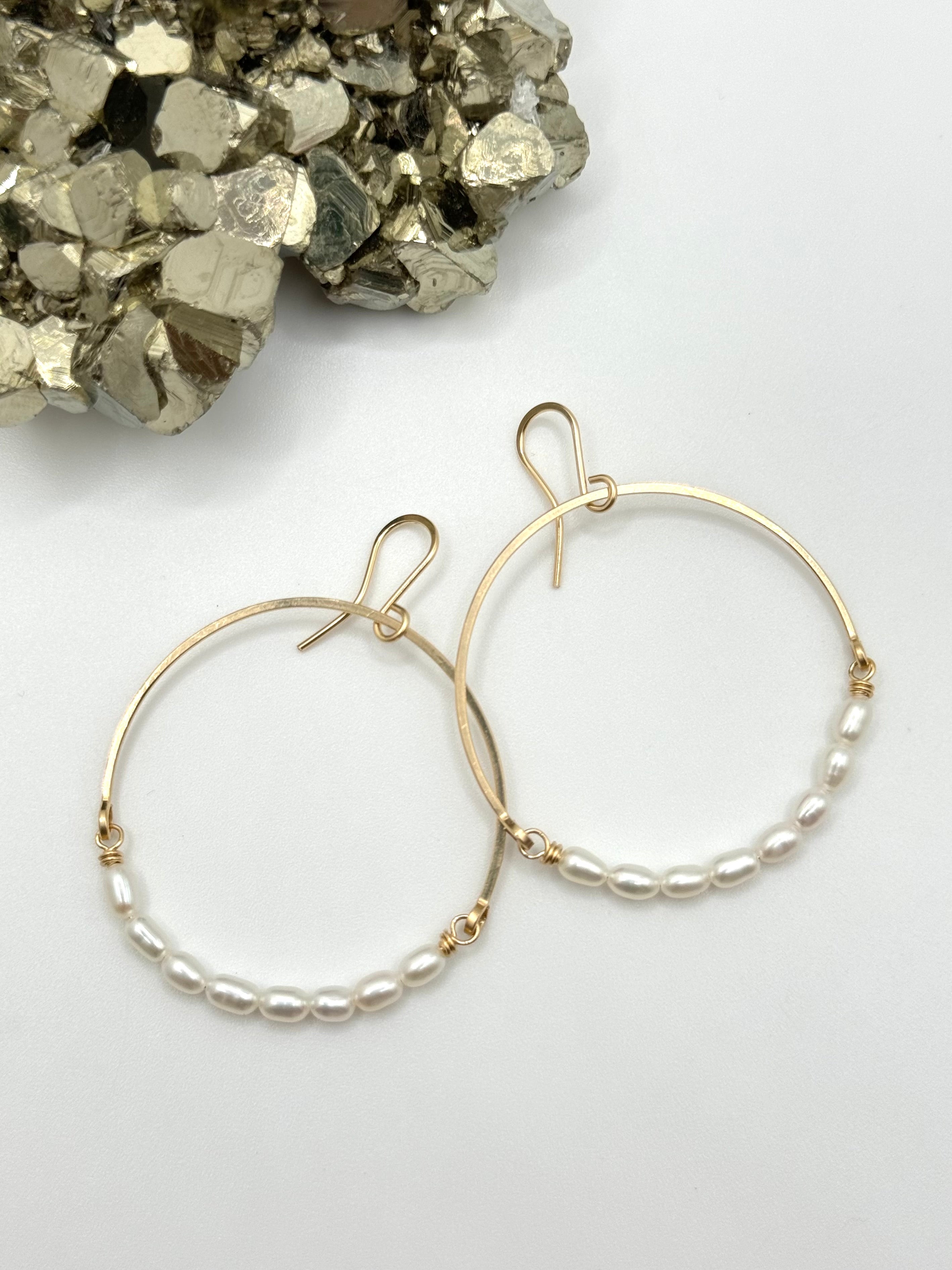 •HOOP DANGLE• pearl + gold earrings