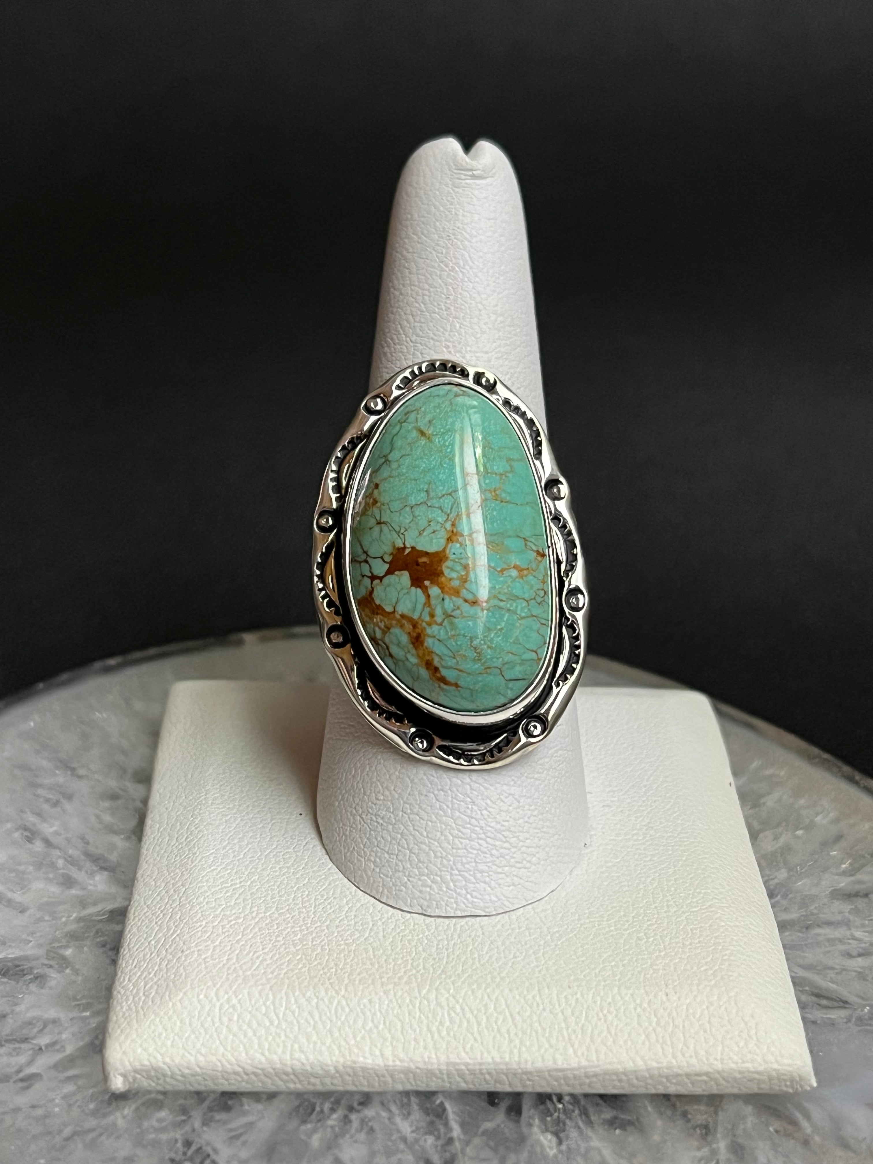 •KINGMAN TURQUOISE• Navajo silver ring - size 10.25