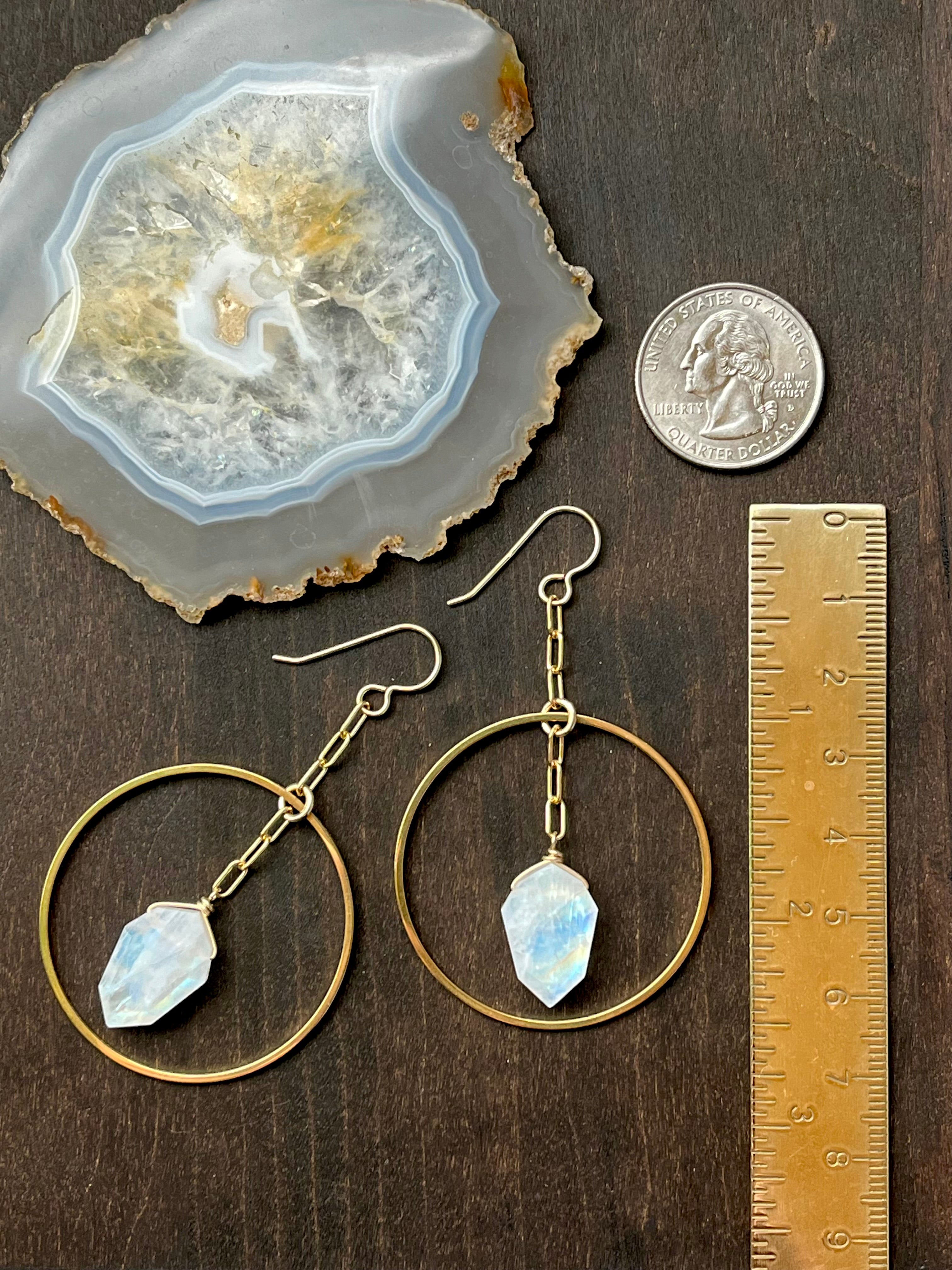 •ECLIPSE SWING• rainbow moonstone + gold dangle earrings