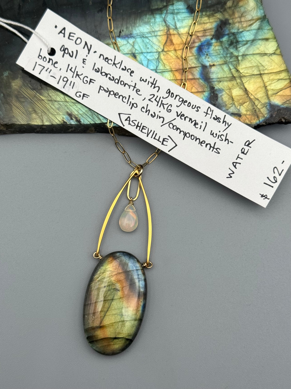 •AEON• labradorite + opal gold necklace (17"-19" long)