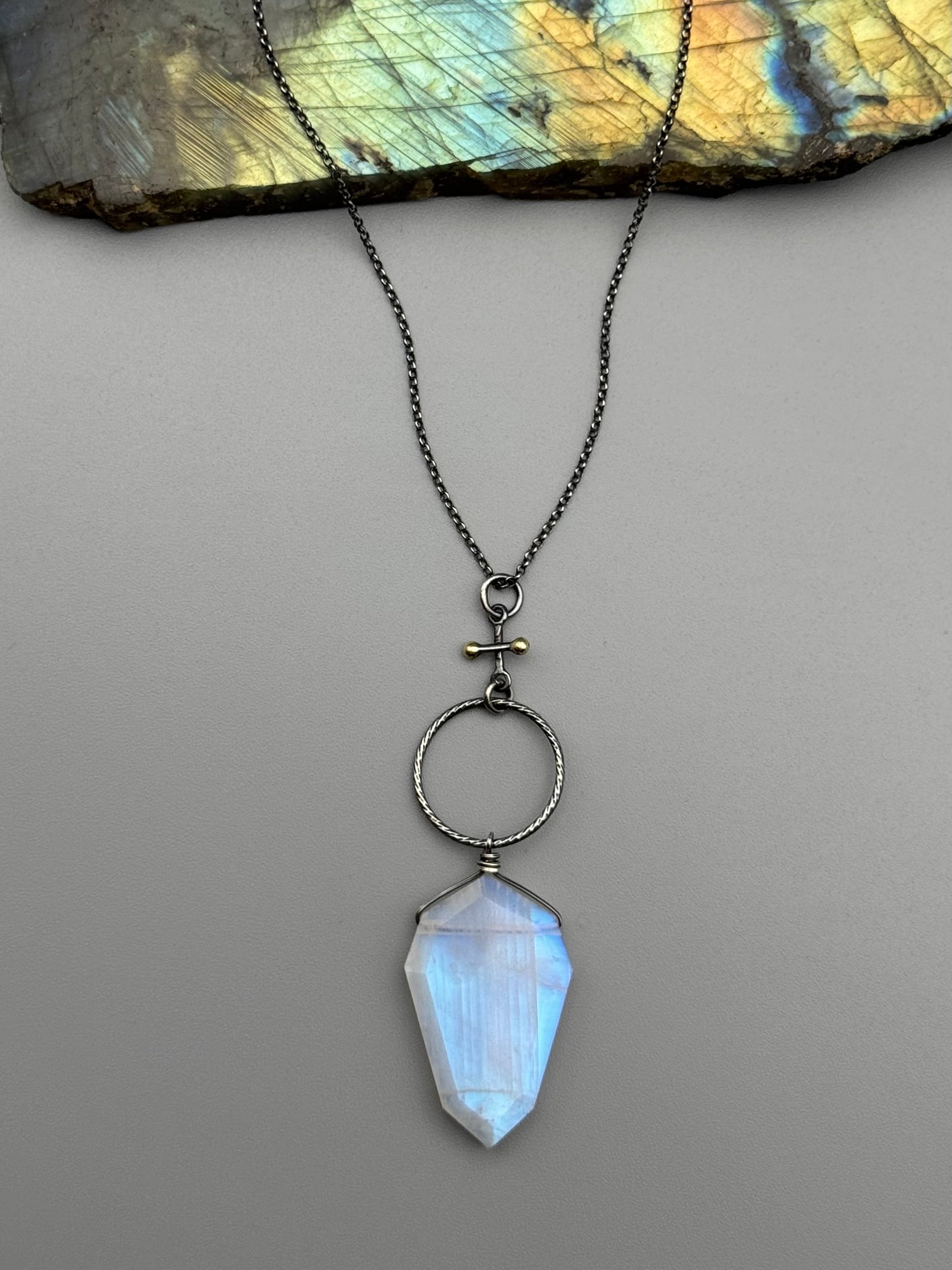 •INVOKE• rainbow moonstone + mixed metal necklace (16"-18" long)