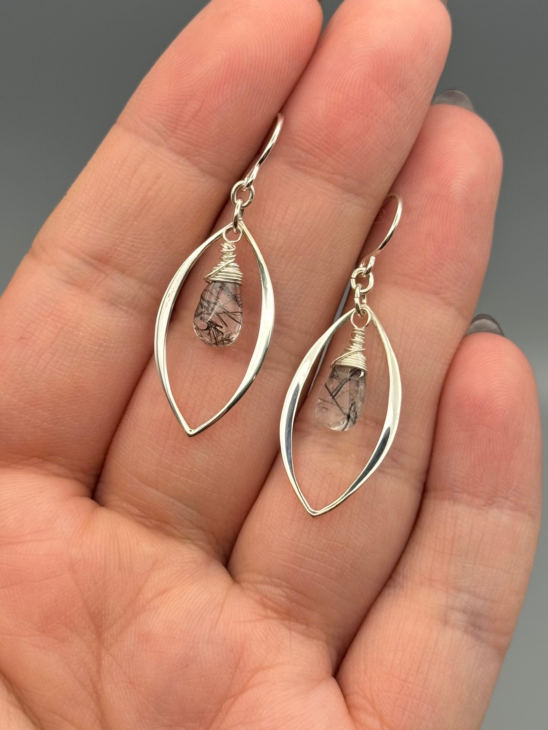 •MARQUISE• tourmalinated quartz + silver earrings