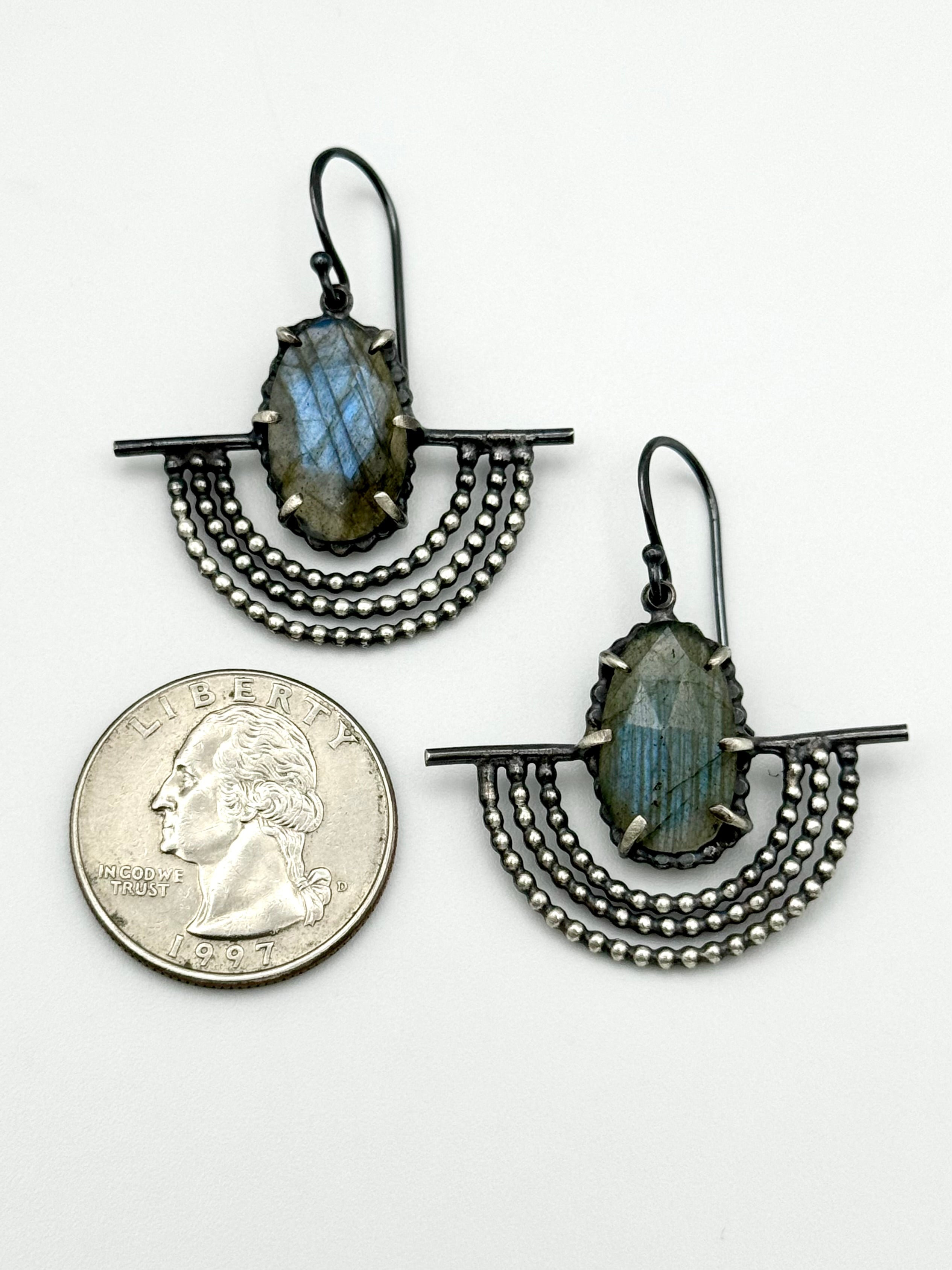 •LARGE DOTTED WINGS• labradorite + silver dangle earrings