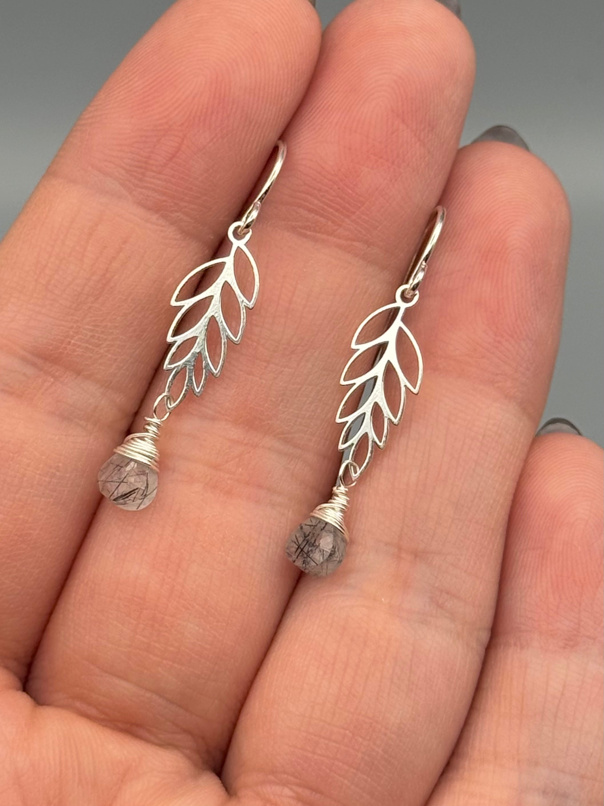 •LEAFY• tourmalinated quartz + silver earrings