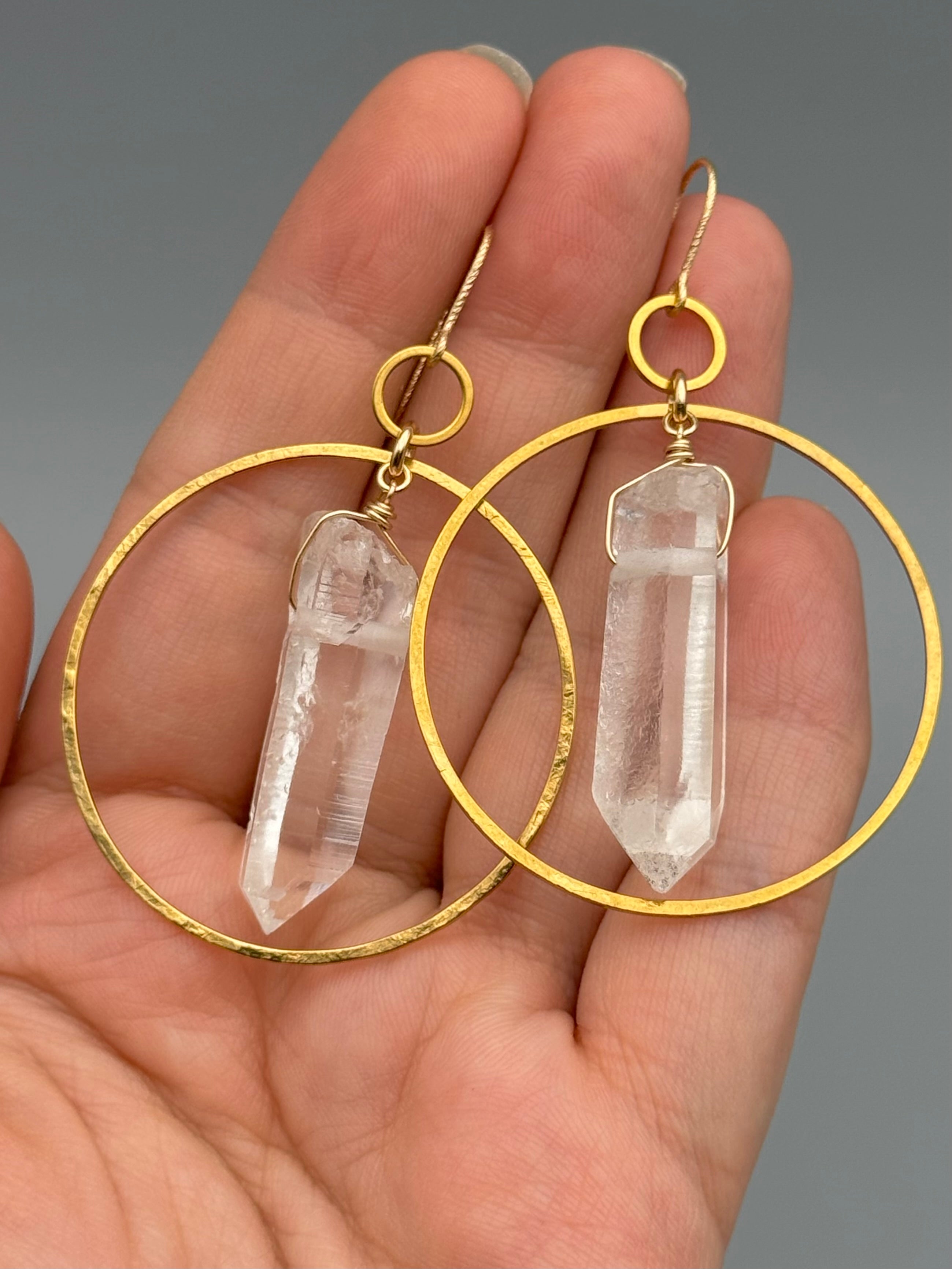 •EQUA-LUNA• raw quartz point + gold earrings