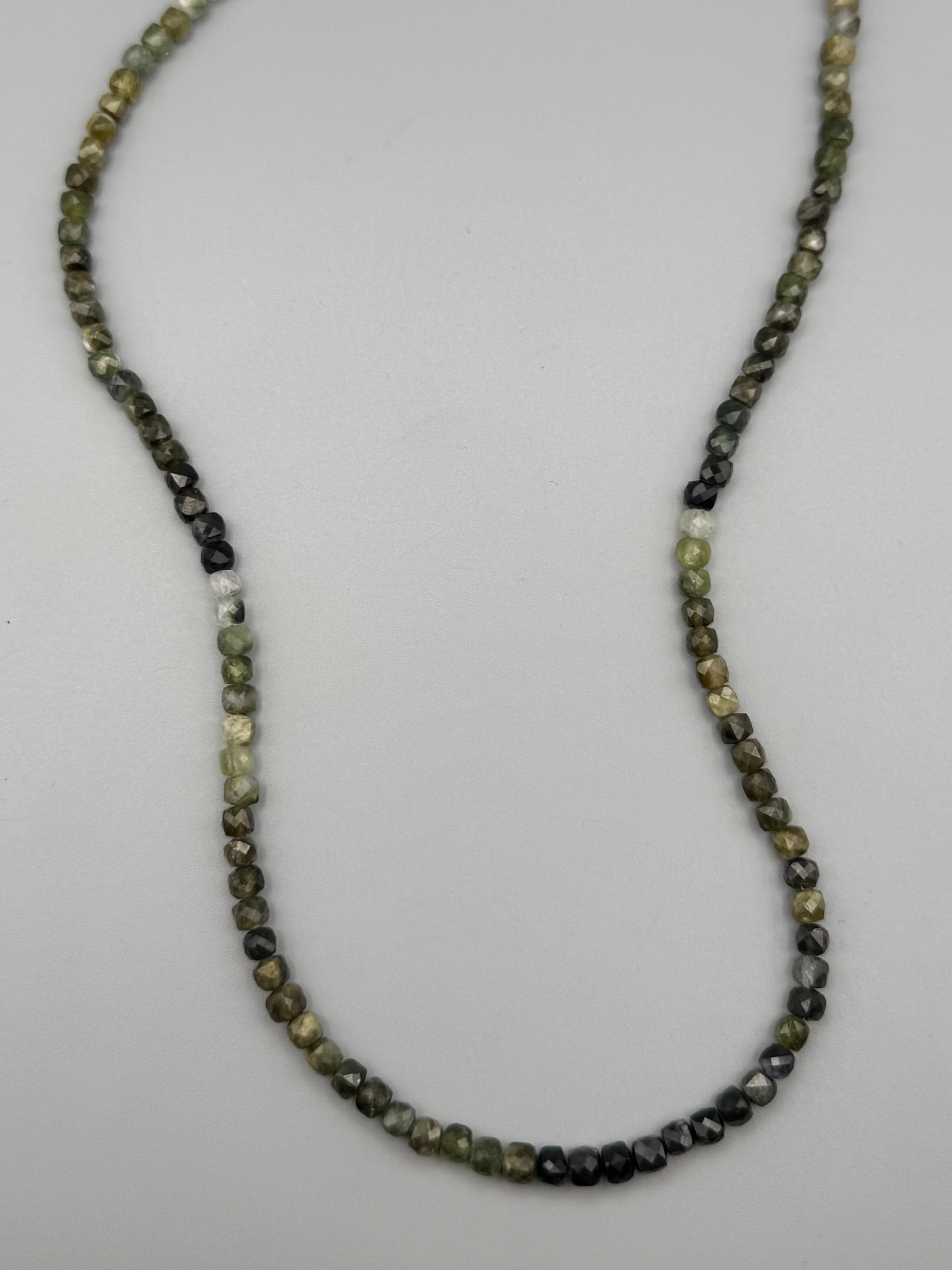 •GREEN TOURMALINE - STRAND• silver beaded necklace (24" long)