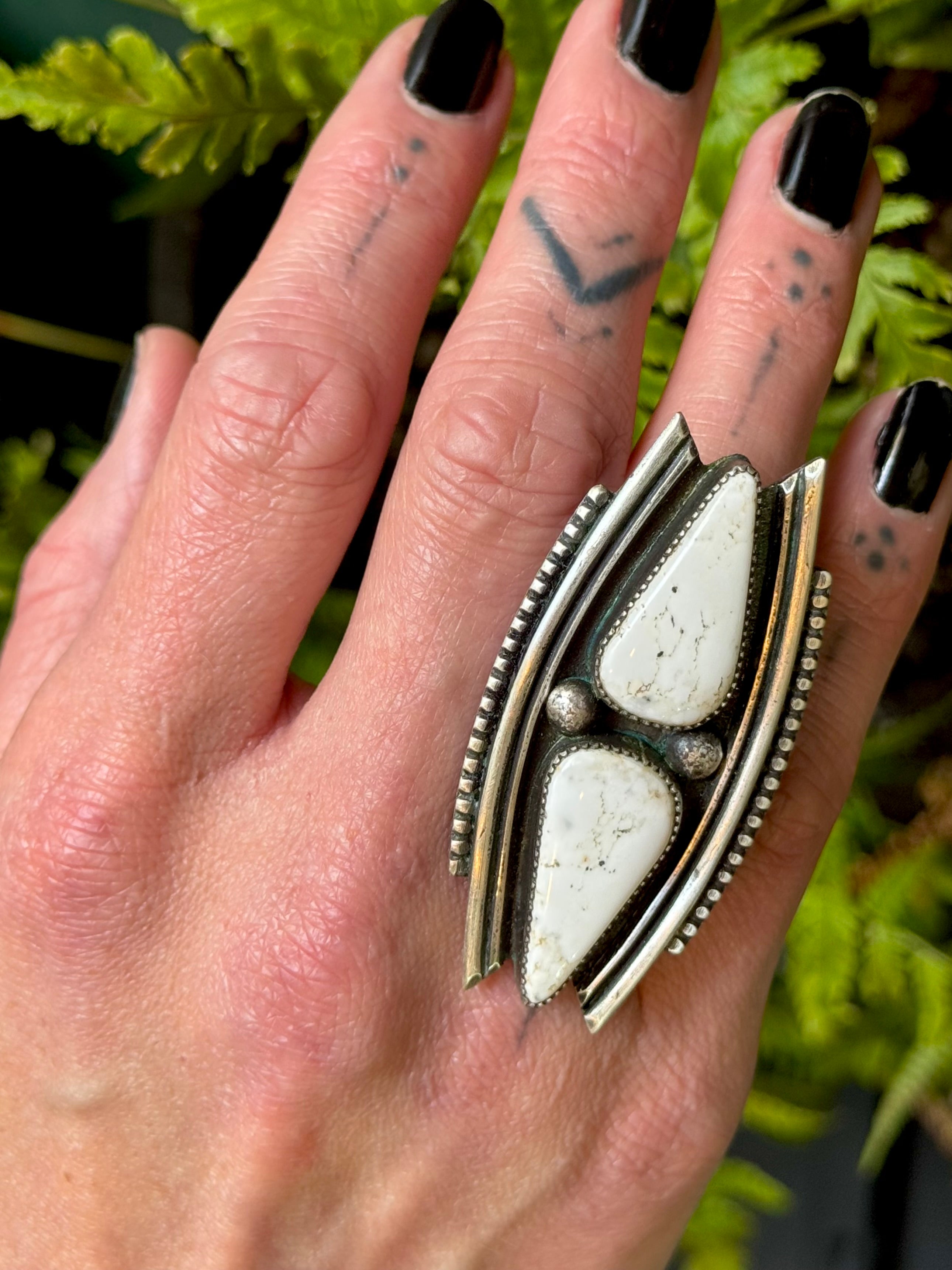 •DOUBLE TROUBLE• white buffalo + silver ring (size 7.75)