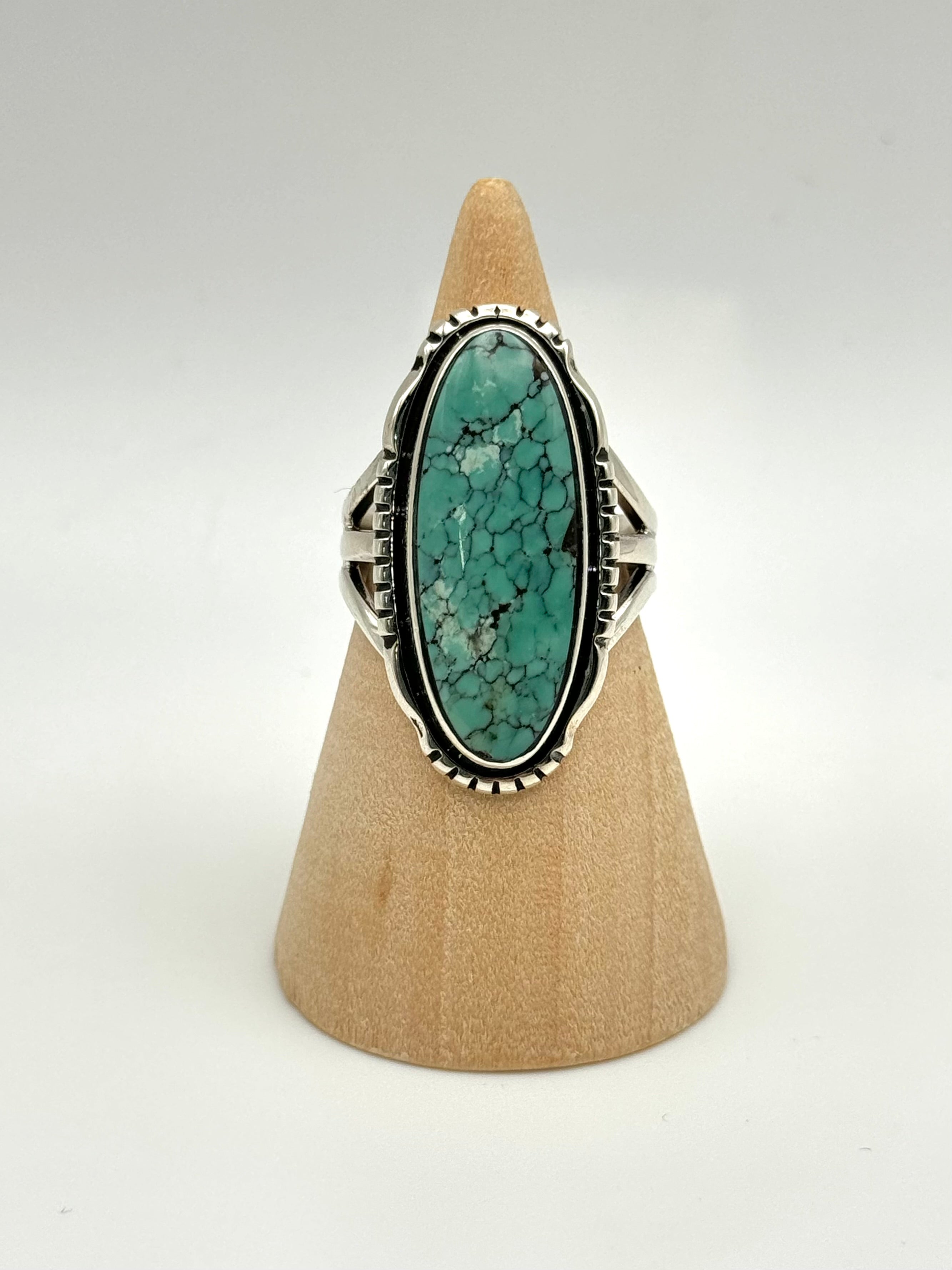 •CHINESE TURQUOISE• Navajo silver ring (size 7.75)