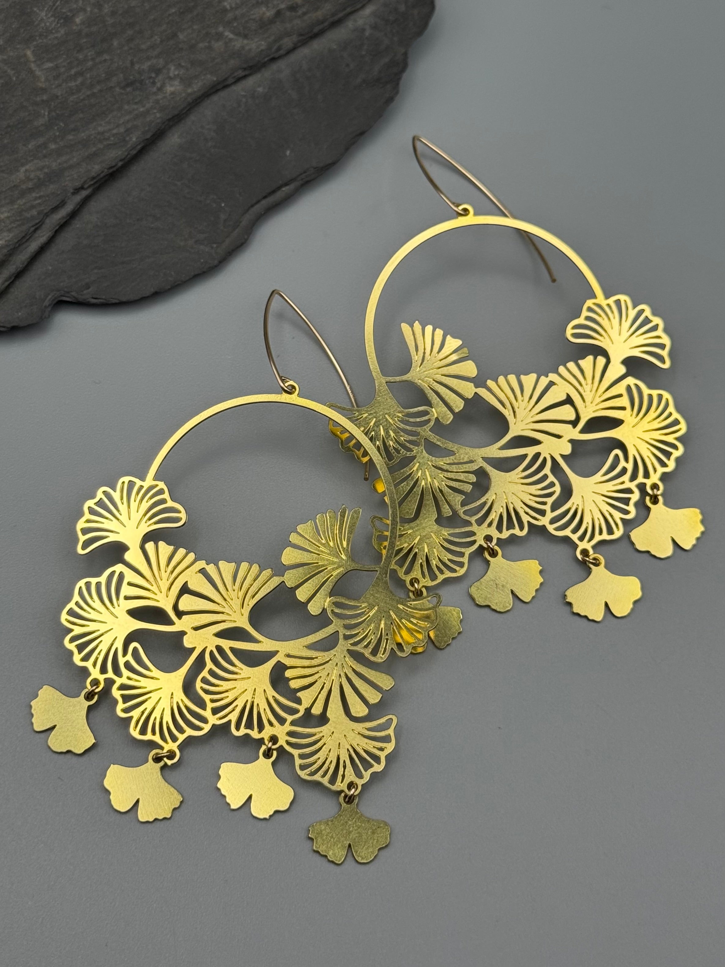 •GIGANTIC GINKGO• gold dangle earrings