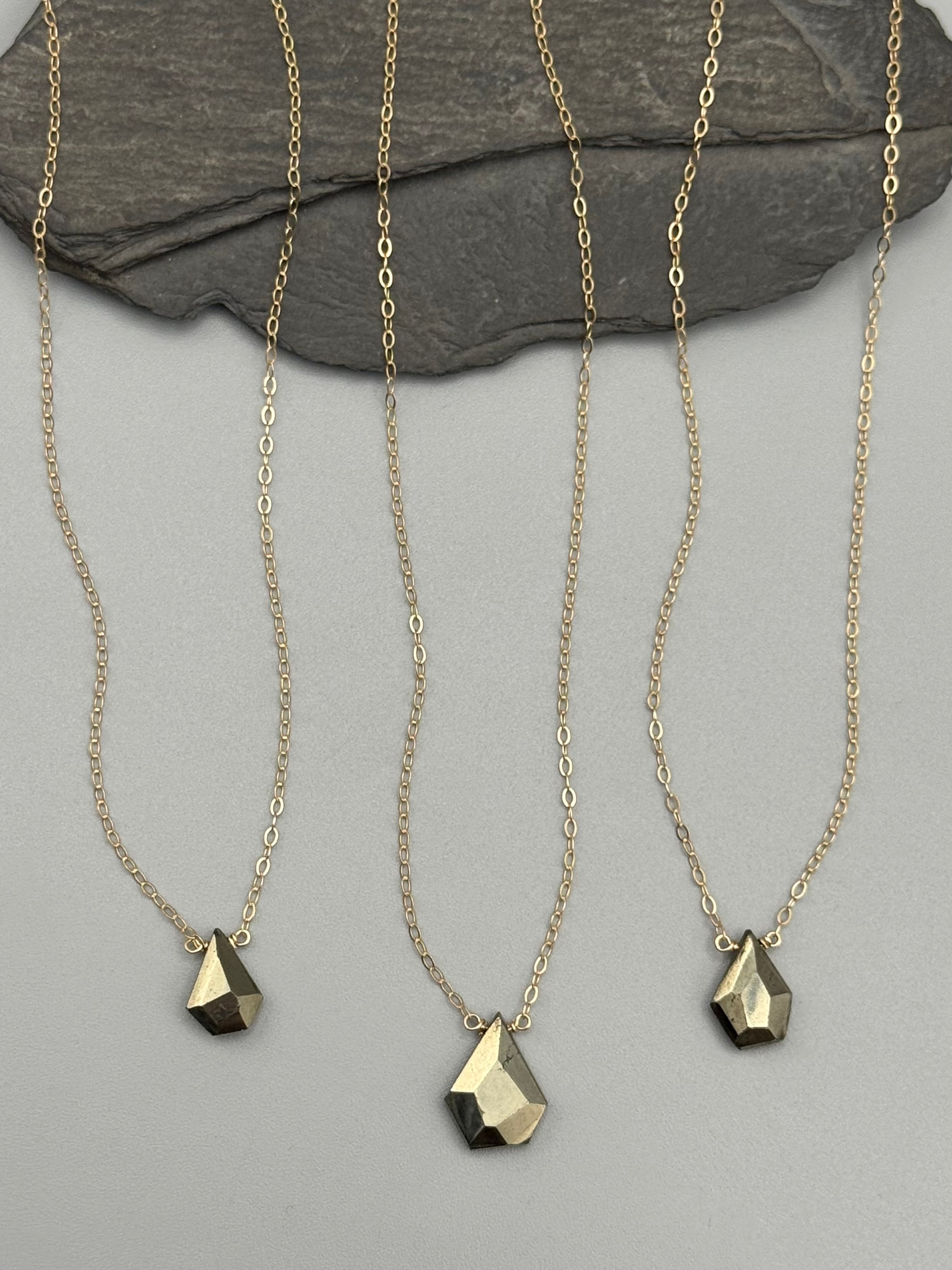 •STRAY• faceted pyrite organic tear + gold necklace (various lengths)