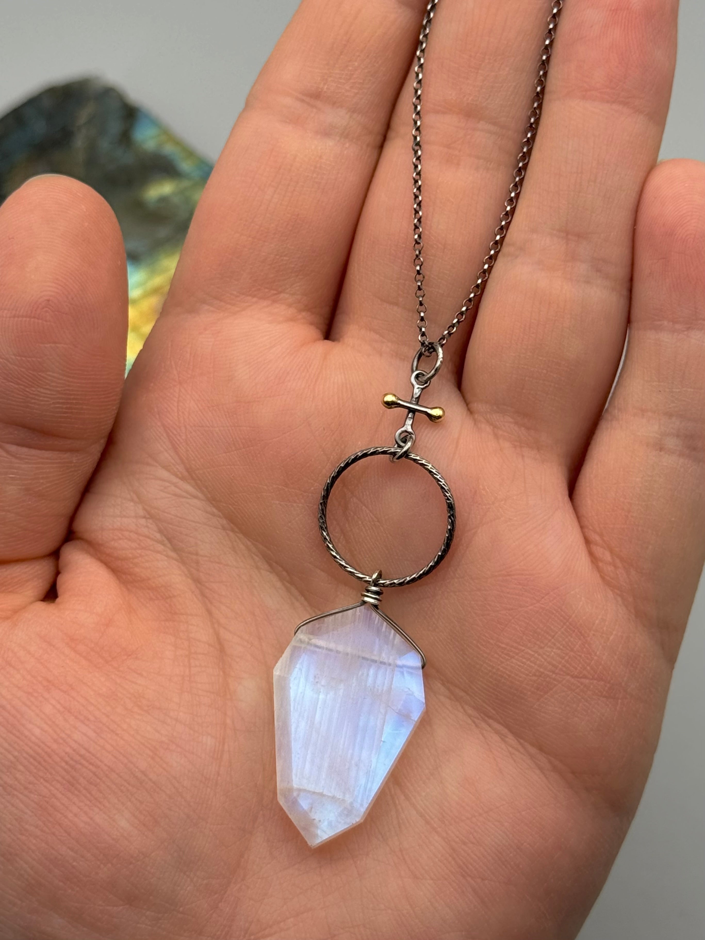 •INVOKE• rainbow moonstone + mixed metal necklace (16"-18" long)