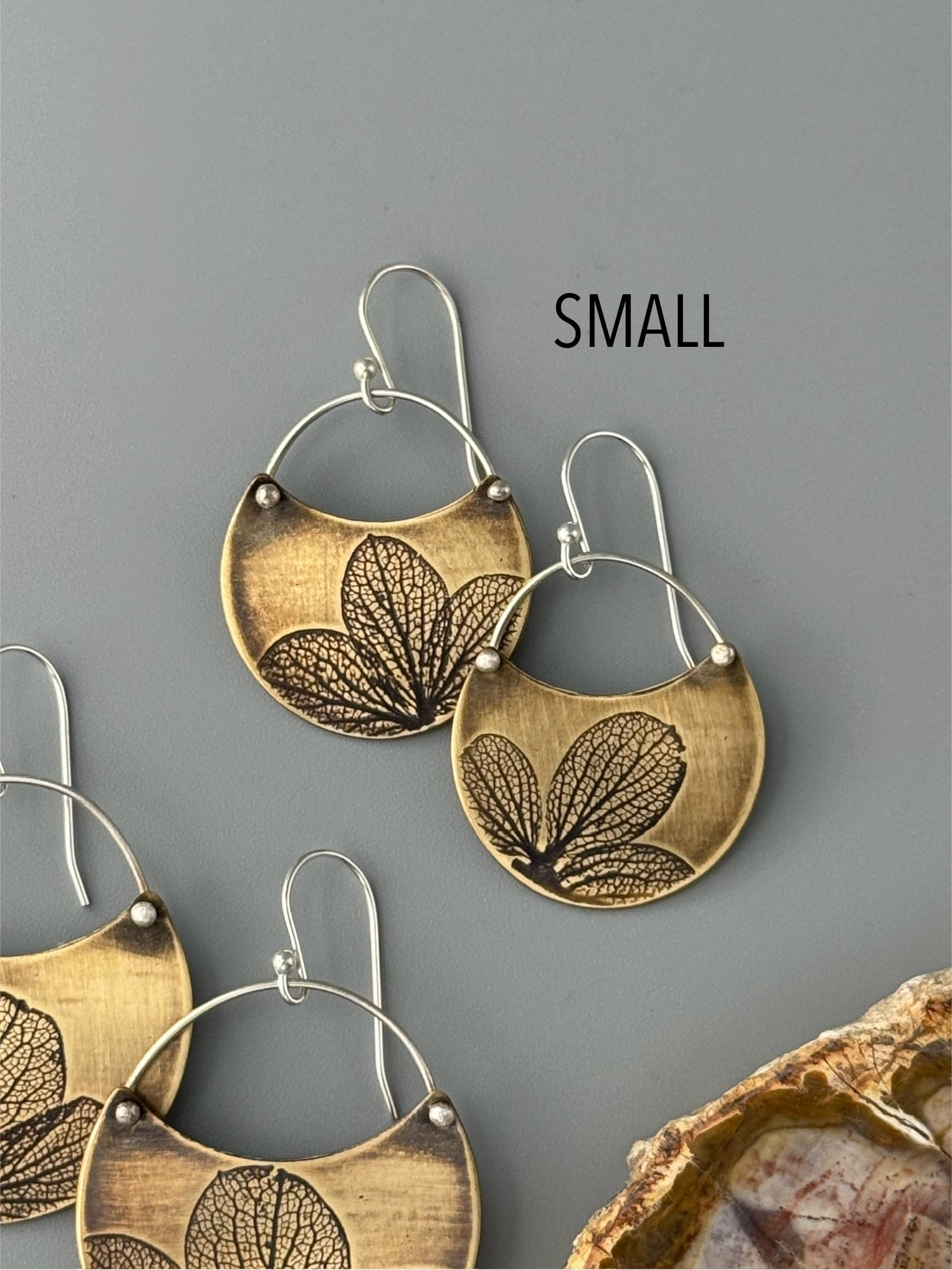 •HYDRANGEA CRESCENT• mixed metal dangle earrings