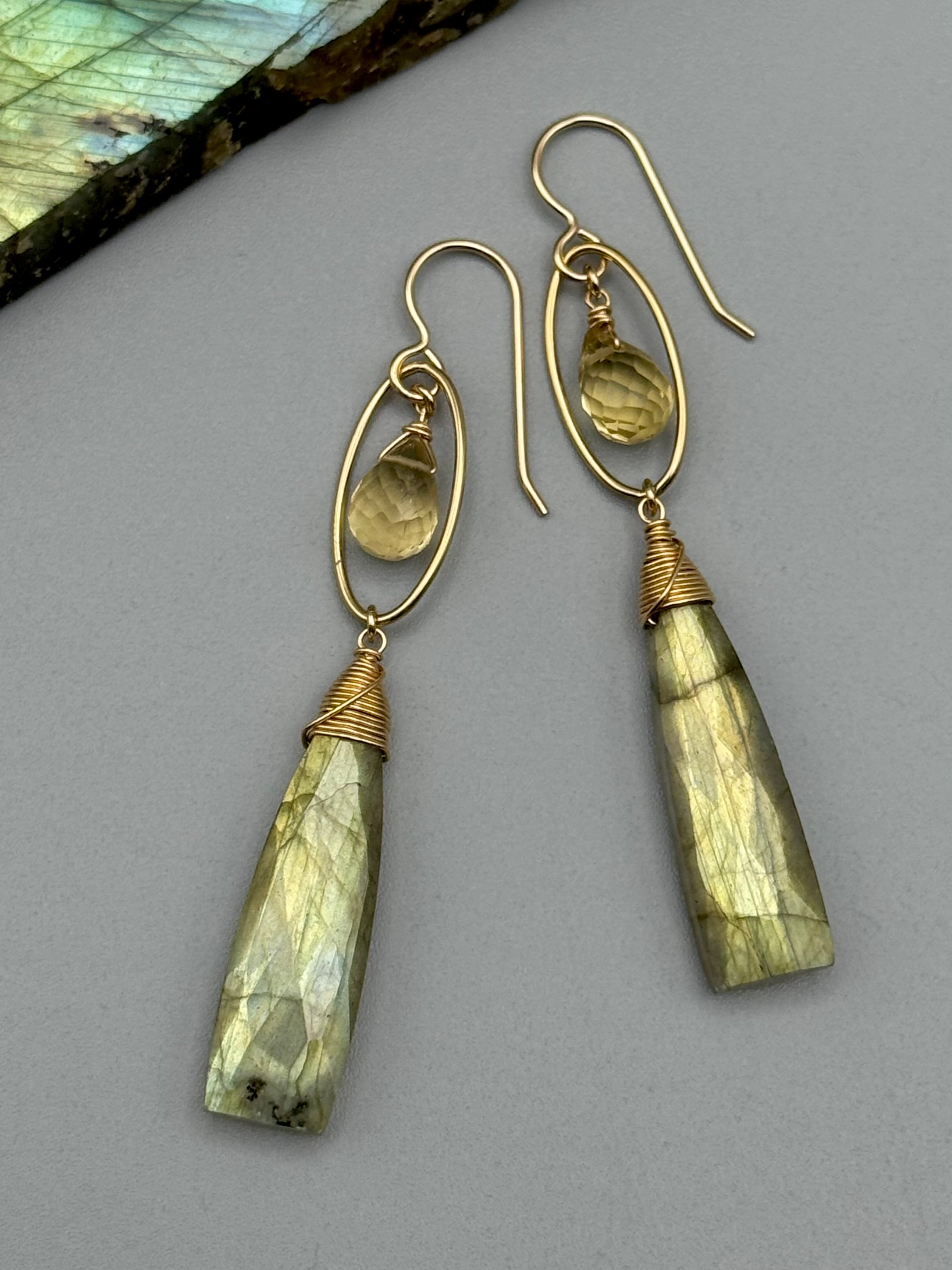 •LUNA• faceted citrine + labradorite gold earrings