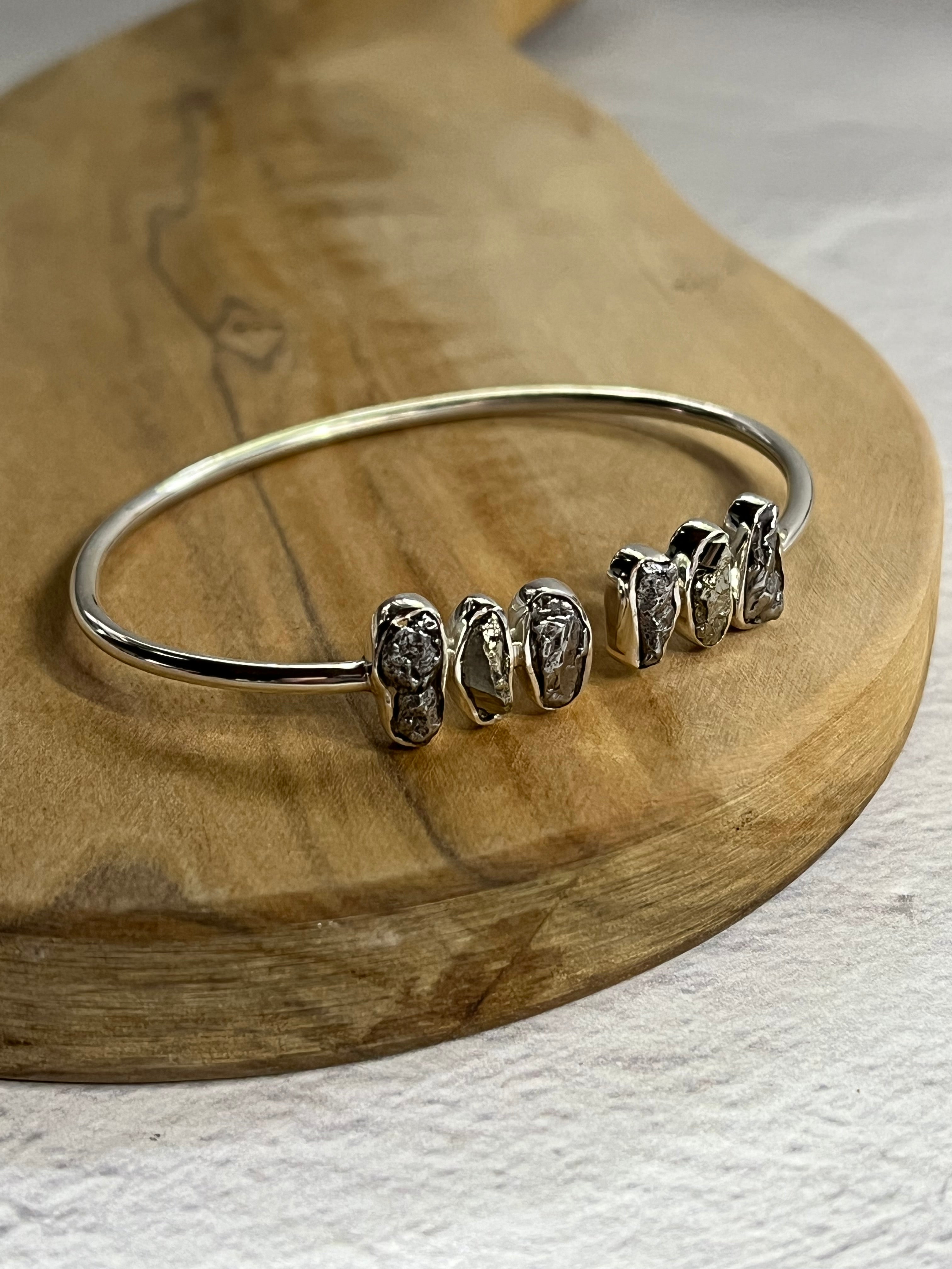 •CAIRN• pyrite + meteorite + silver twist-on cuff bracelet