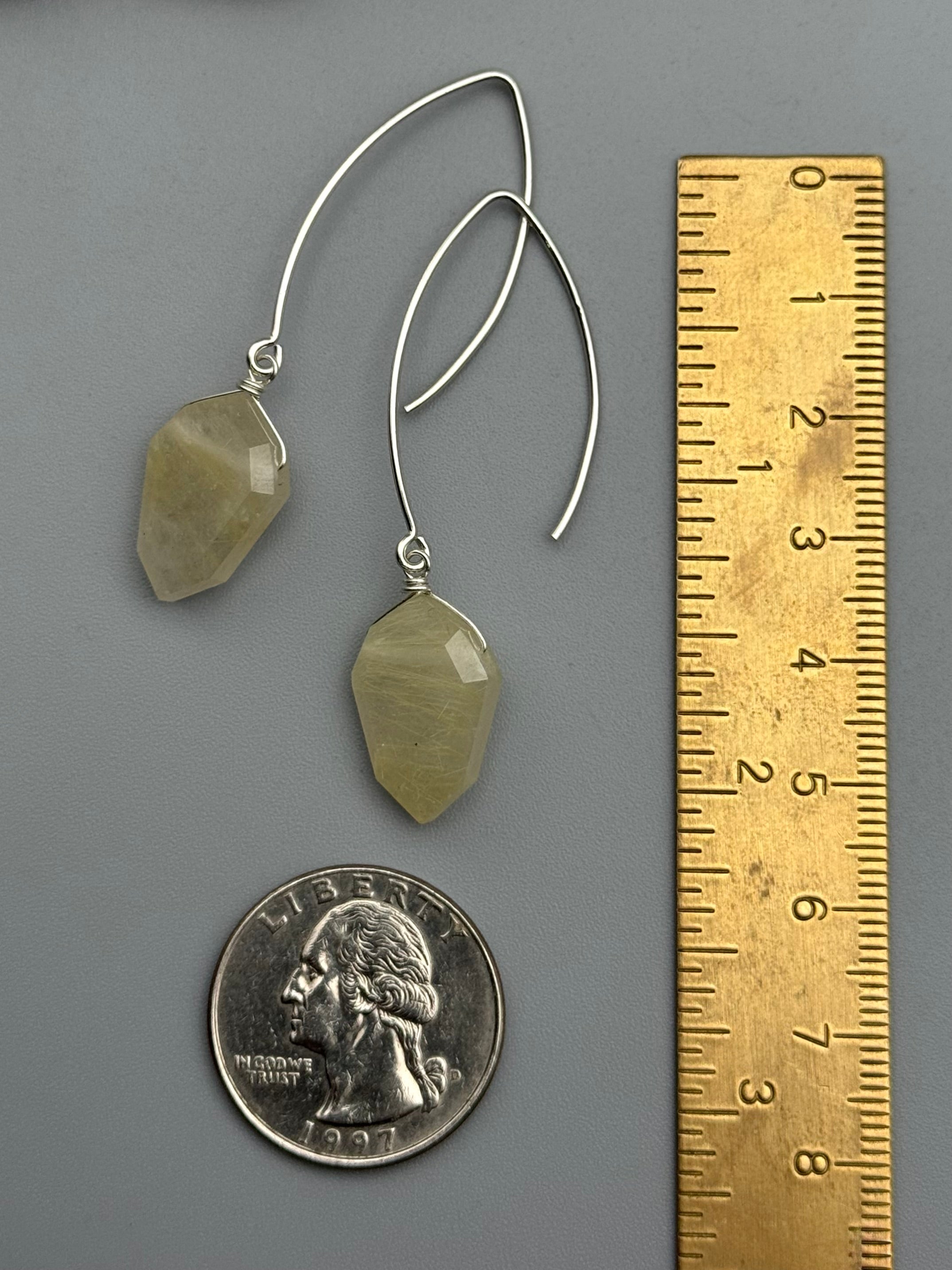 •STRAY• rutilated quartz petal + silver earrings