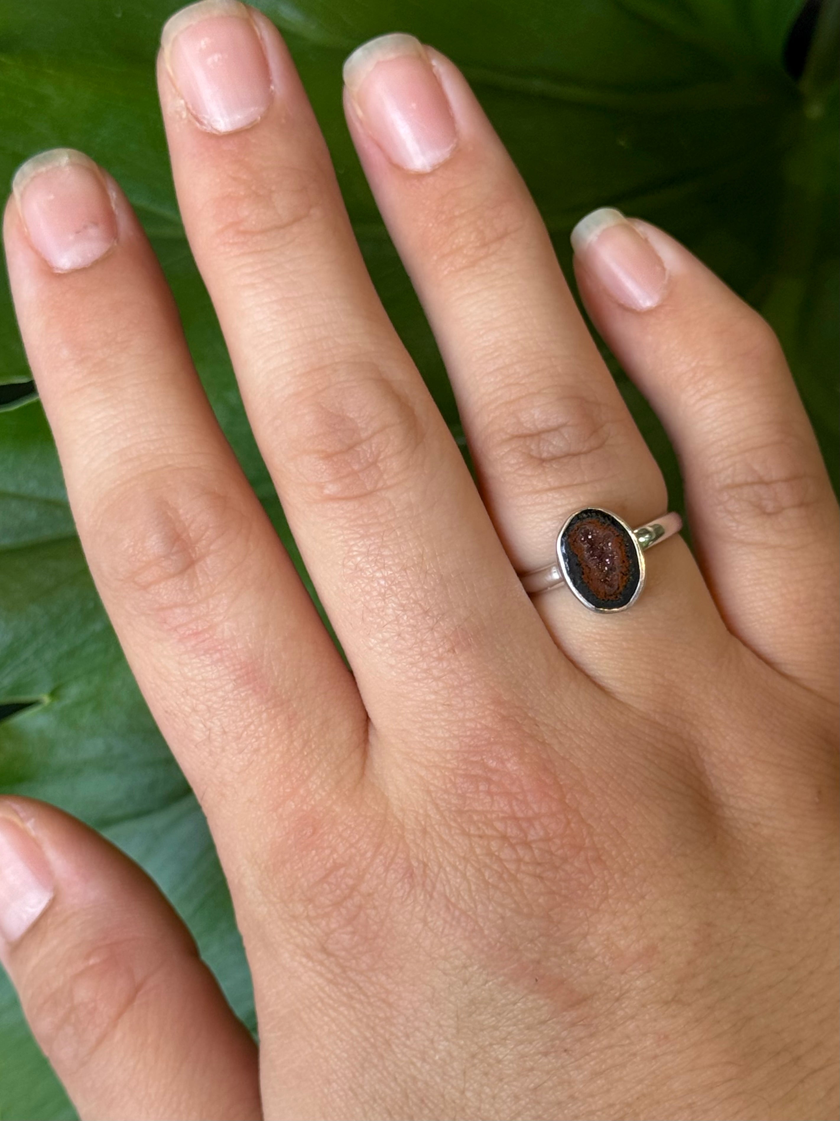 •COCONUT DRUZY - OVAL• simple bezel silver ring (size 7)