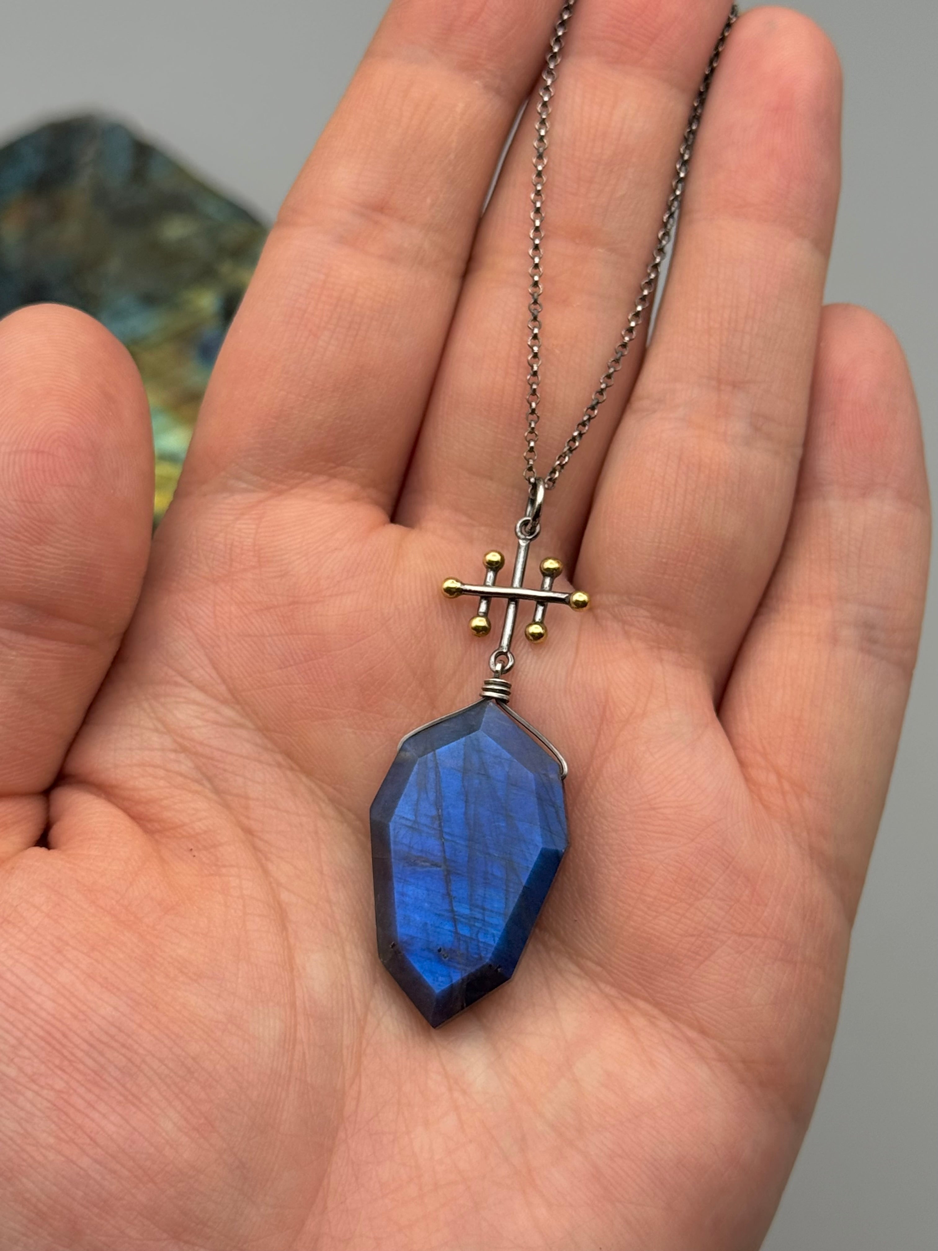 •INVOKE• labradorite petal + mixed metal necklace (26"-28" long)