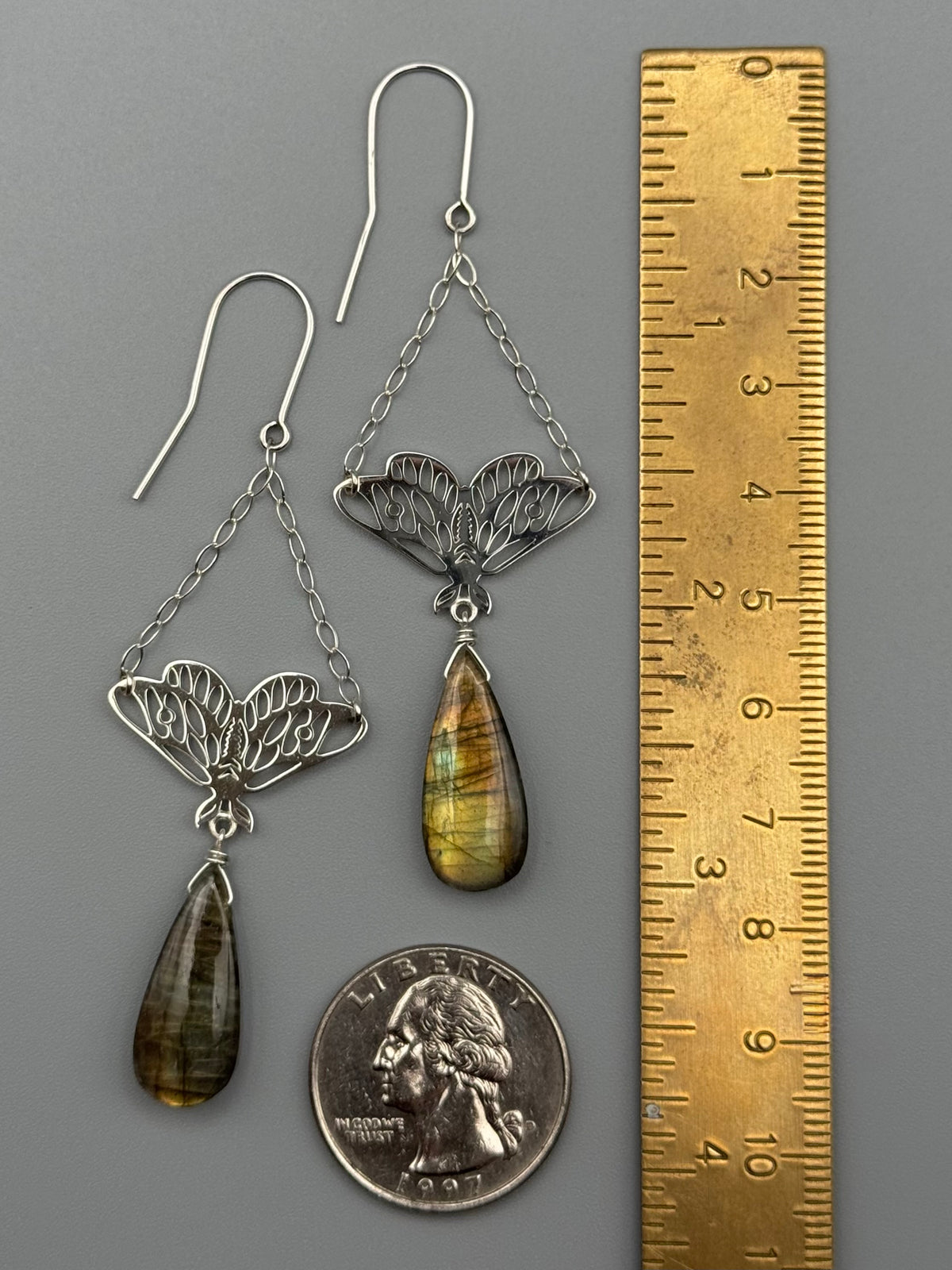 •GUIDE• golden labradorite tear + silver earrings