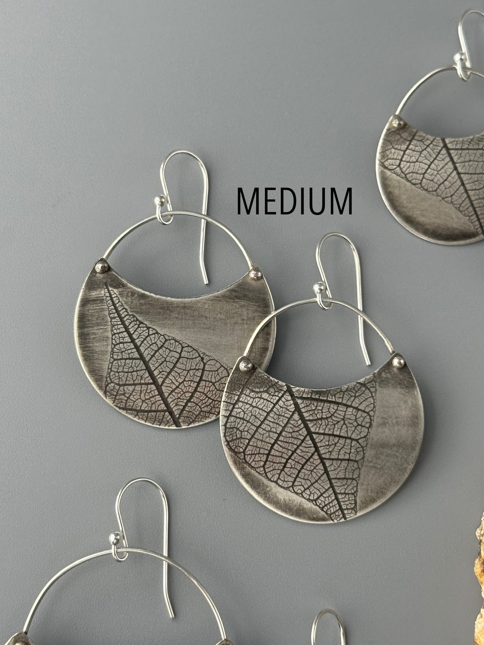 •LEAF CRESCENT• silver dangle earrings