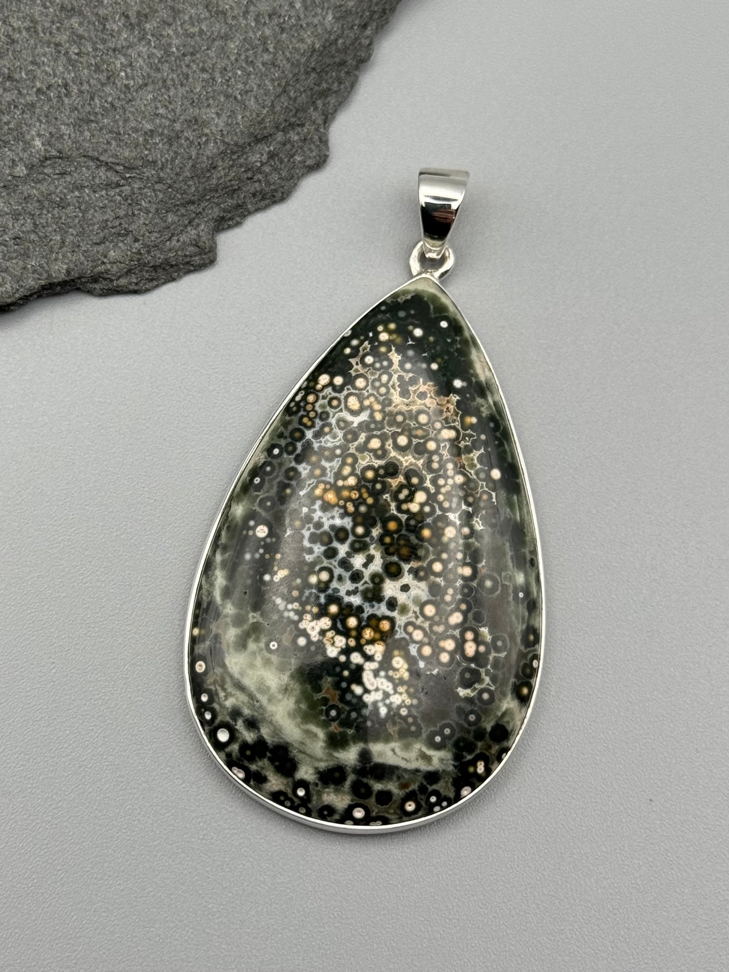 •OCEAN JASPER - LARGE TEAR• sterling silver pendant