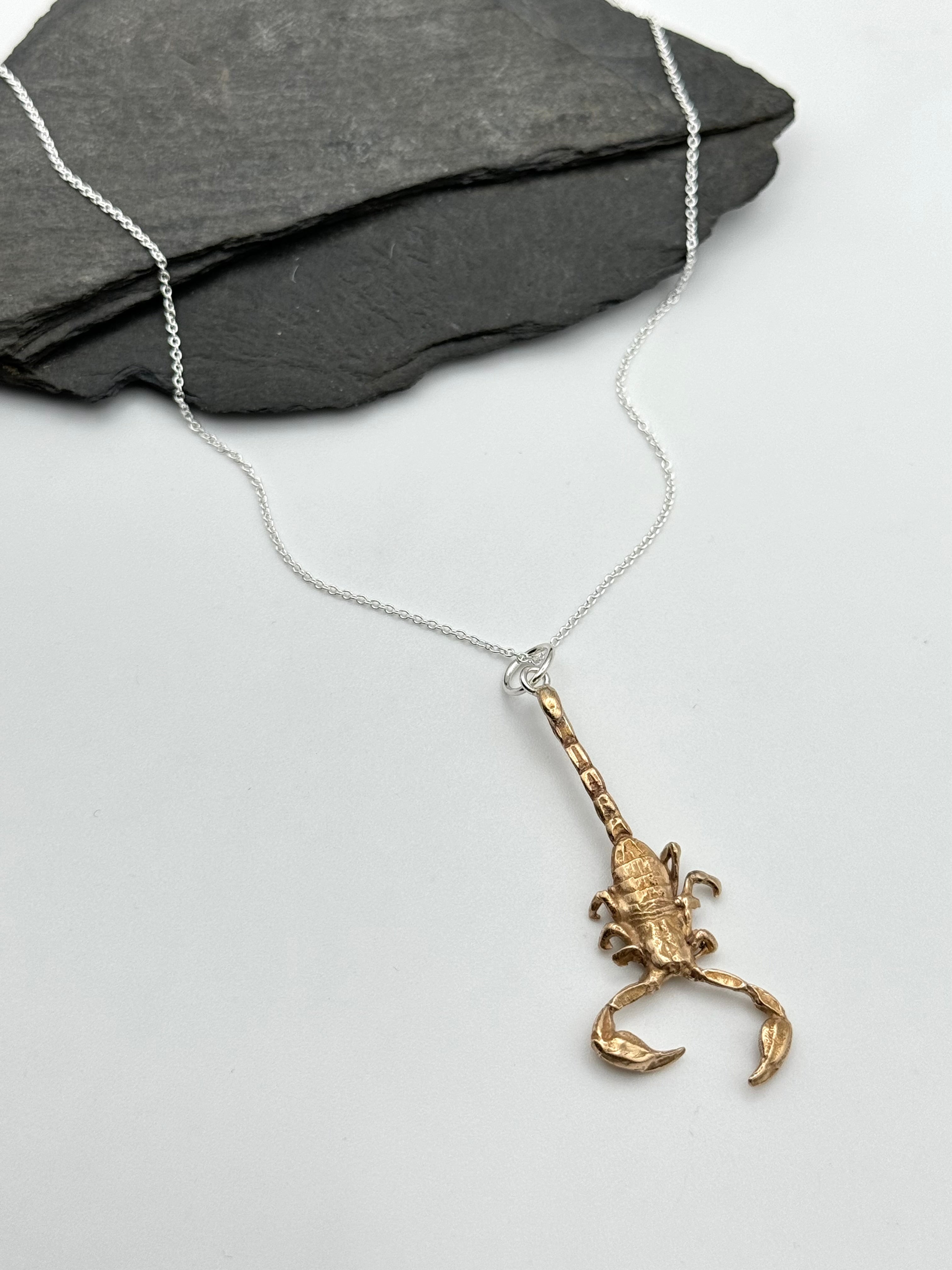 •SCORPION CAST• bronze + silver necklace